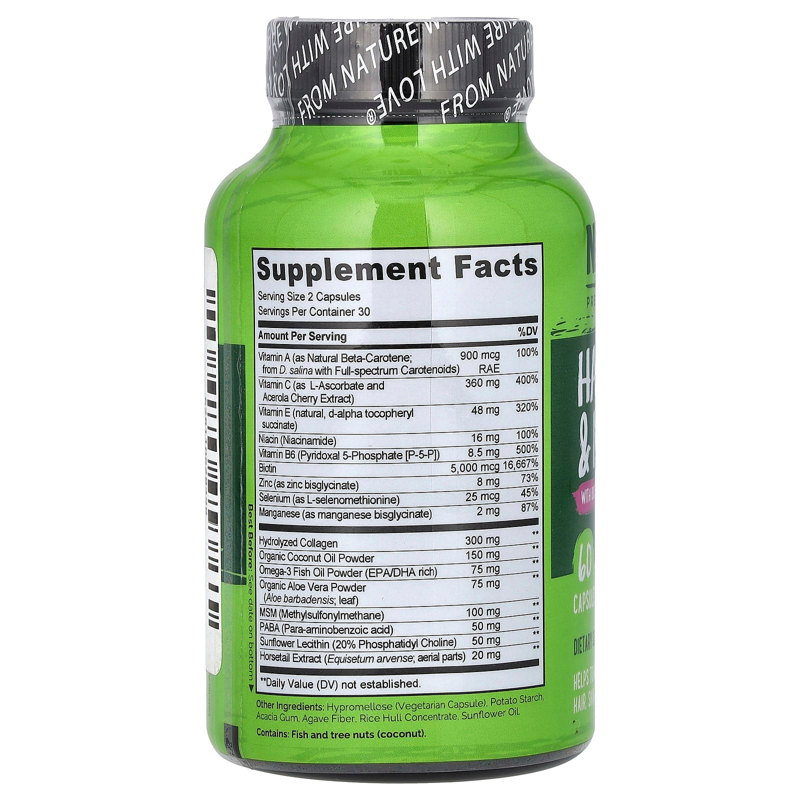 NATURELO, Hair, Skin & Nails With Biotin & Collagen, 60 Capsules