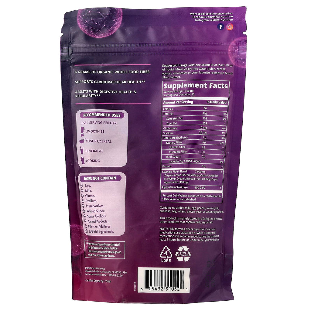 MRM Nutrition, Whole Food, Organic Fiber with Enzymes and Prebiotics, 9.03 oz (256 g)