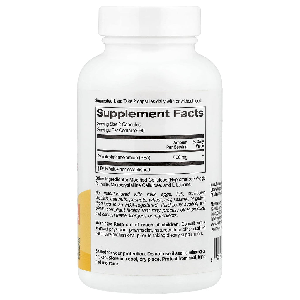 Super Nutrition, PEA (Palmitoylethanolamide), 120 Veggie Capsules (300 mg per Capsule)