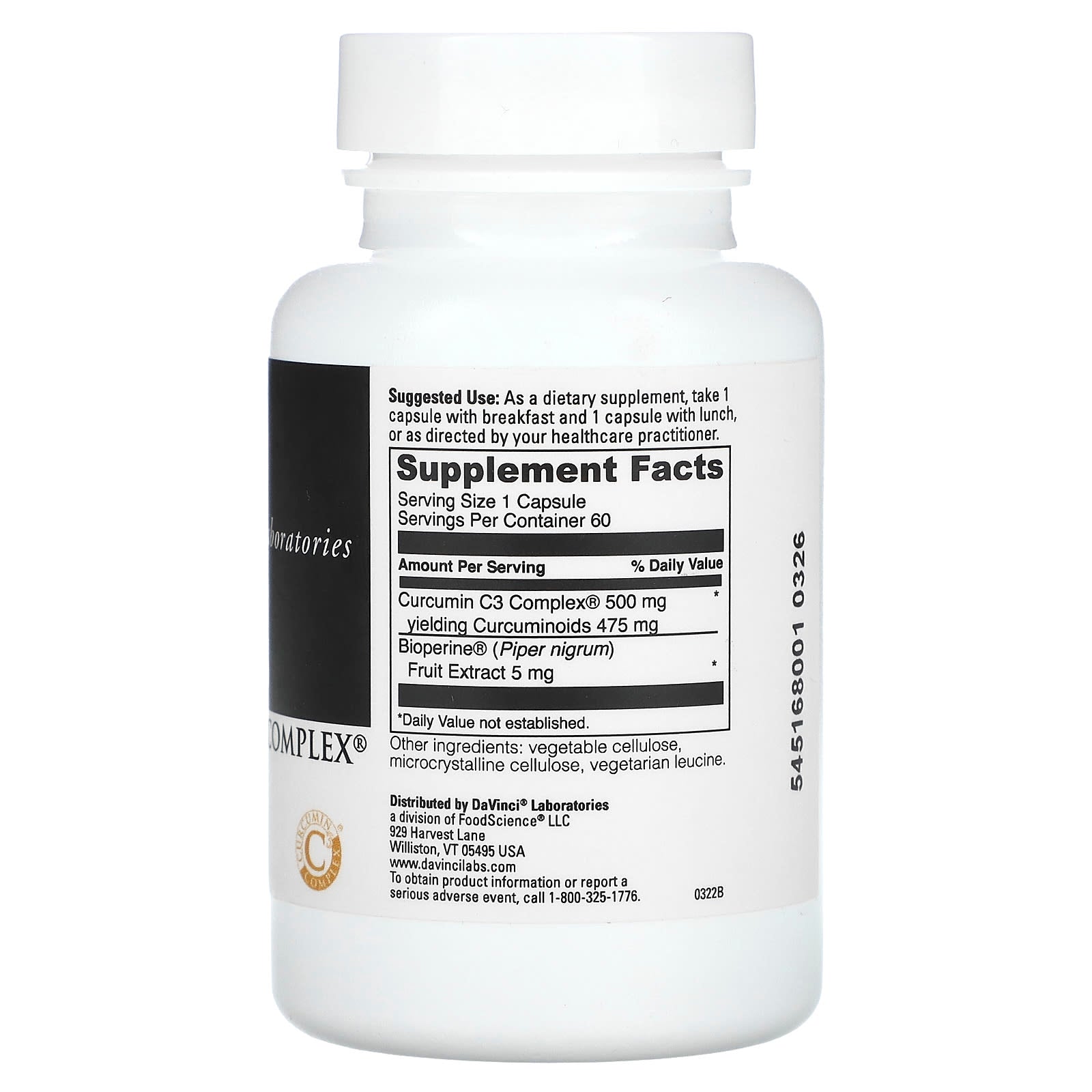 DaVinci Laboratories, Curcumin C3 Complex, 500 mg, 60 Capsules