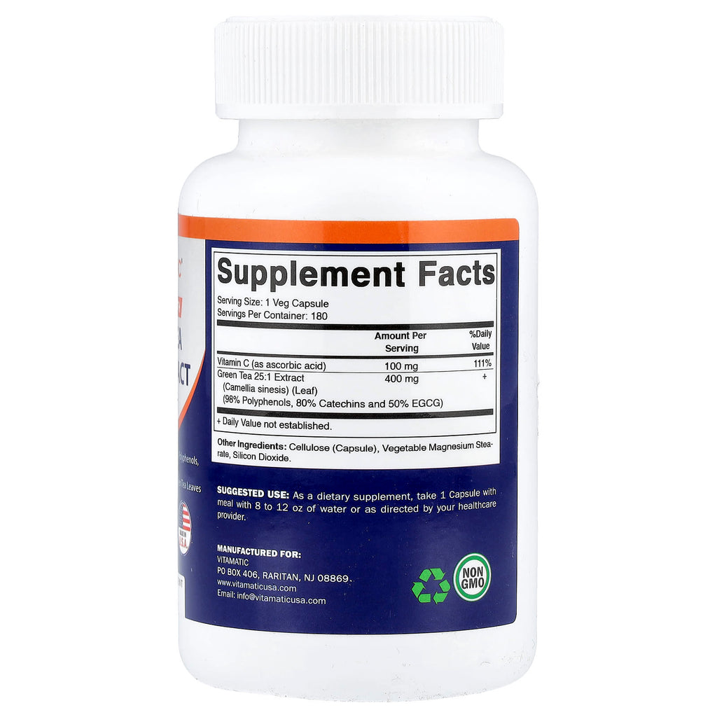 Vitamatic, Green Tea, 25:1 Extract, 180 Vegetable Capsules