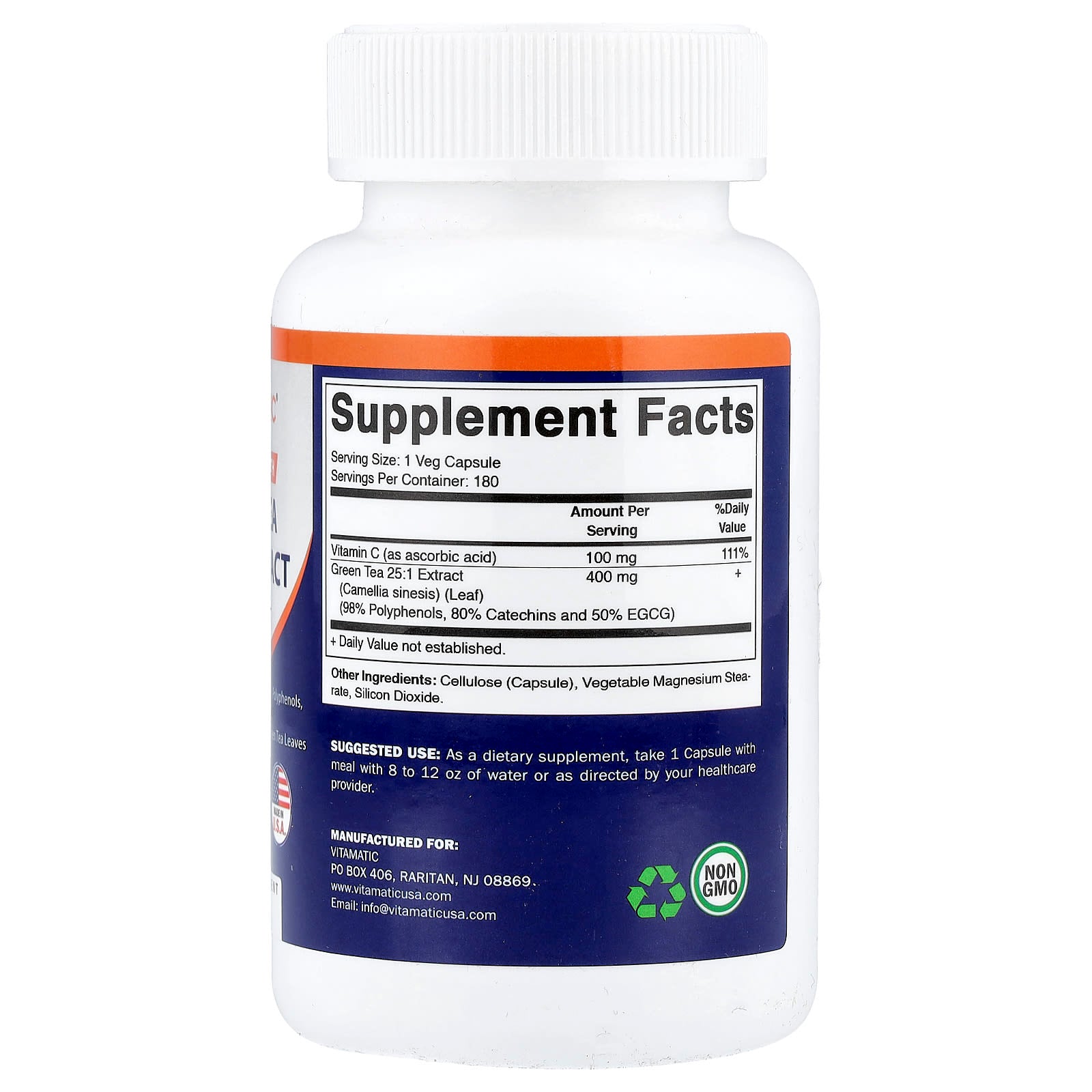 Vitamatic, Green Tea, 25:1 Extract, 180 Vegetable Capsules