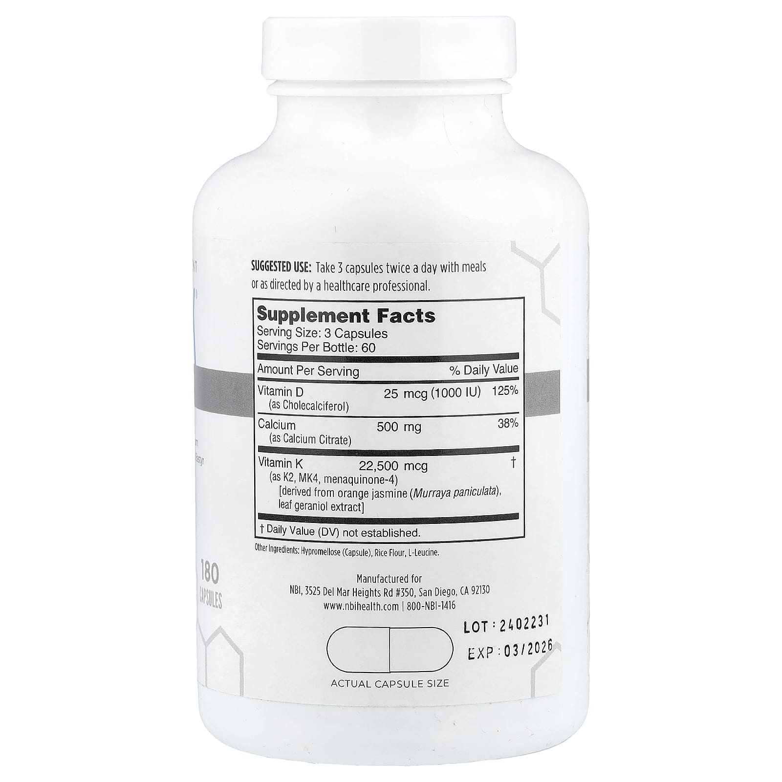 NBI, Osteo-K®, 180 Capsules
