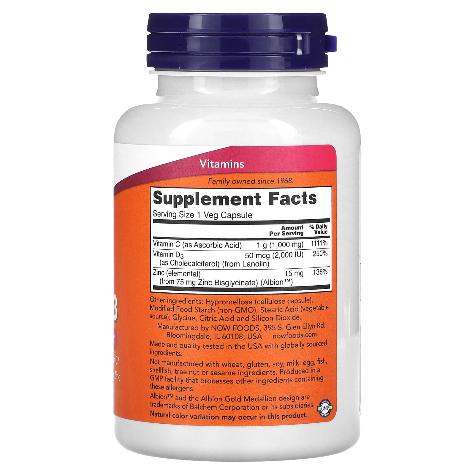 NOW Foods, C-1000 Zinc & D-3, 100 Veg Capsules