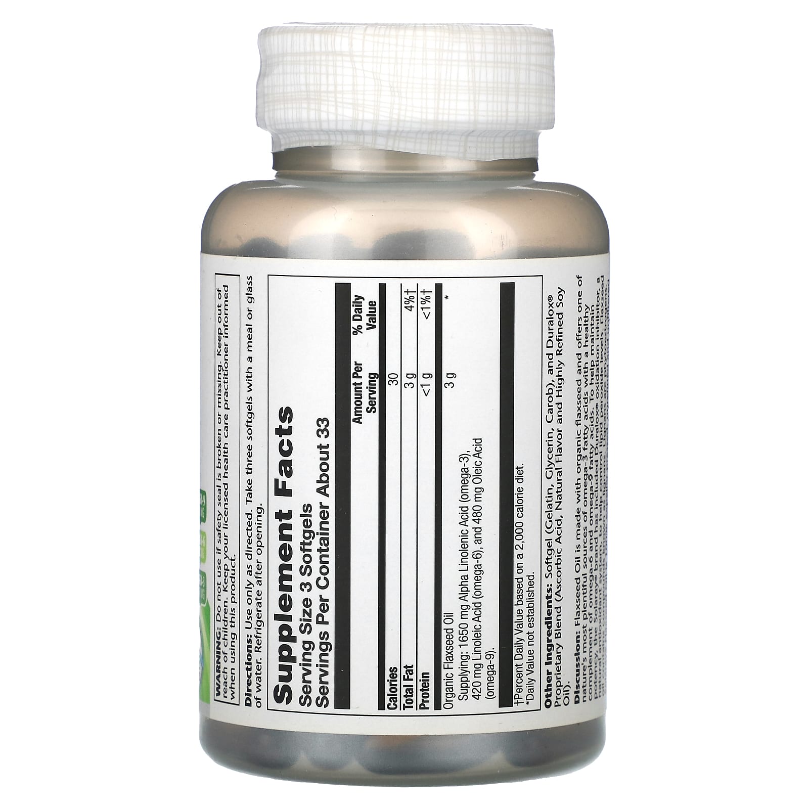 Solaray, Flaxseed Oil, 100 Softgels (333 mg per Softgel)