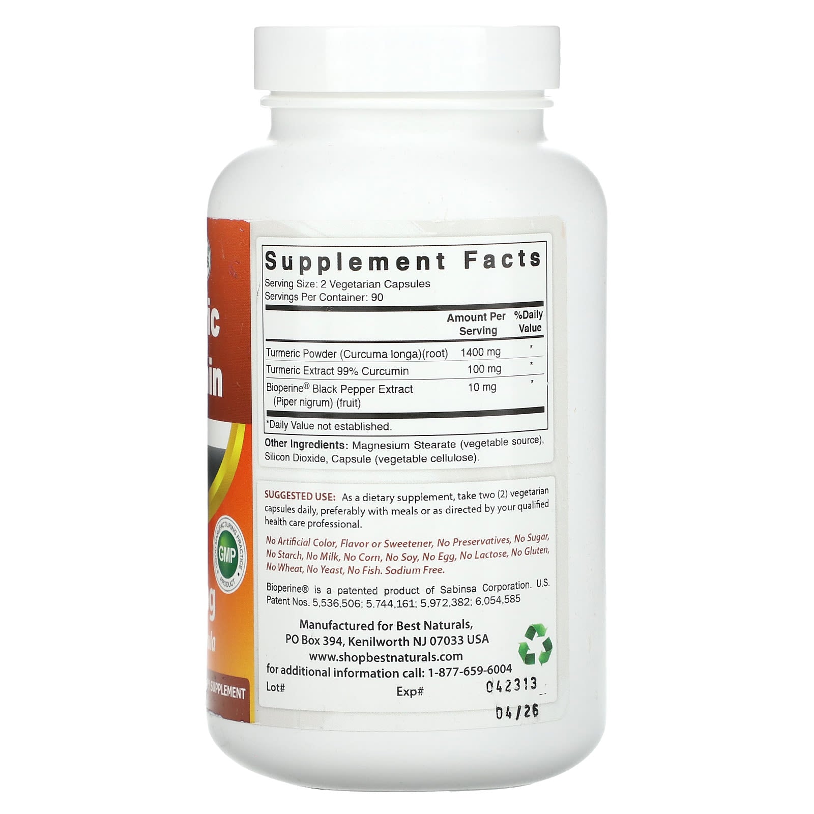 Best Naturals, Turmeric Curcumin, 180 Vegetarian Capsules