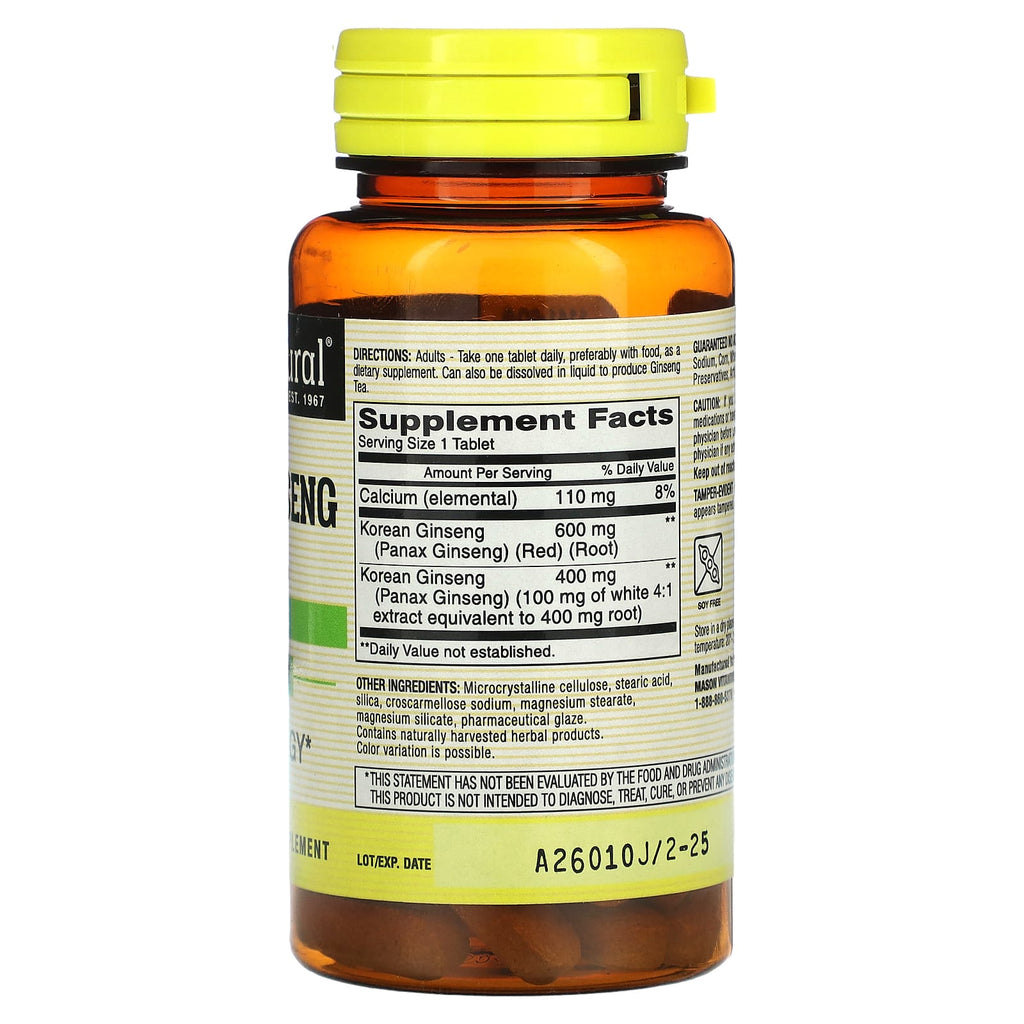 Mason Natural, Whole Herb Korean Ginseng, 60 Tablets