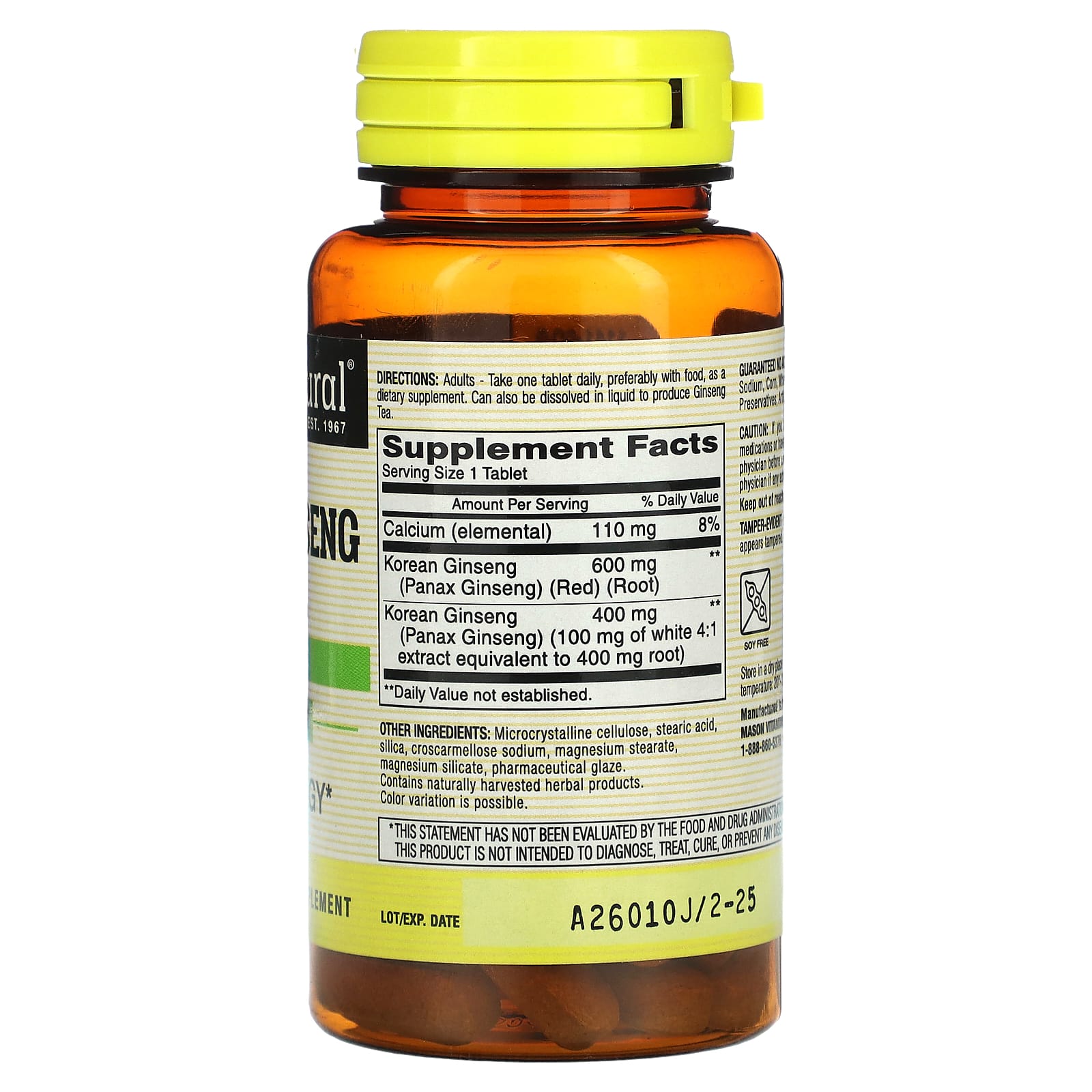 Mason Natural, Whole Herb Korean Ginseng, 60 Tablets
