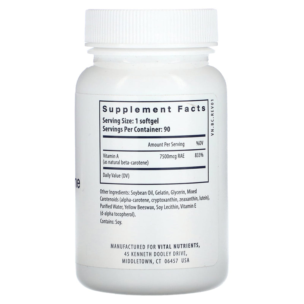 Vital Nutrients, Natural Beta Carotene, 90 Softgels (7,500 mcg RAE per Softgel)