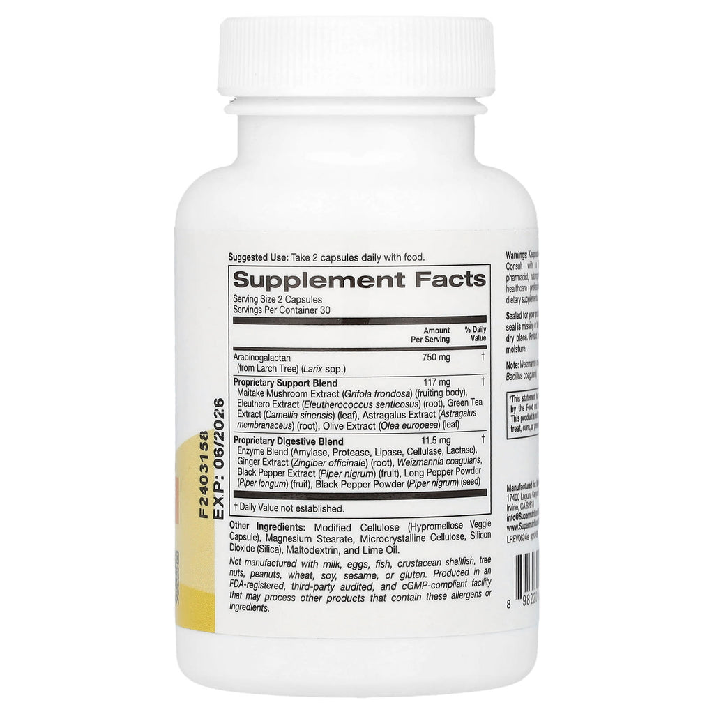 Super Nutrition, Immune Support with Arabinogalactan, Maitake Mushroom Extract, Eleuthero Extract, and Green Tea Extract, 60 Veggie Capsules