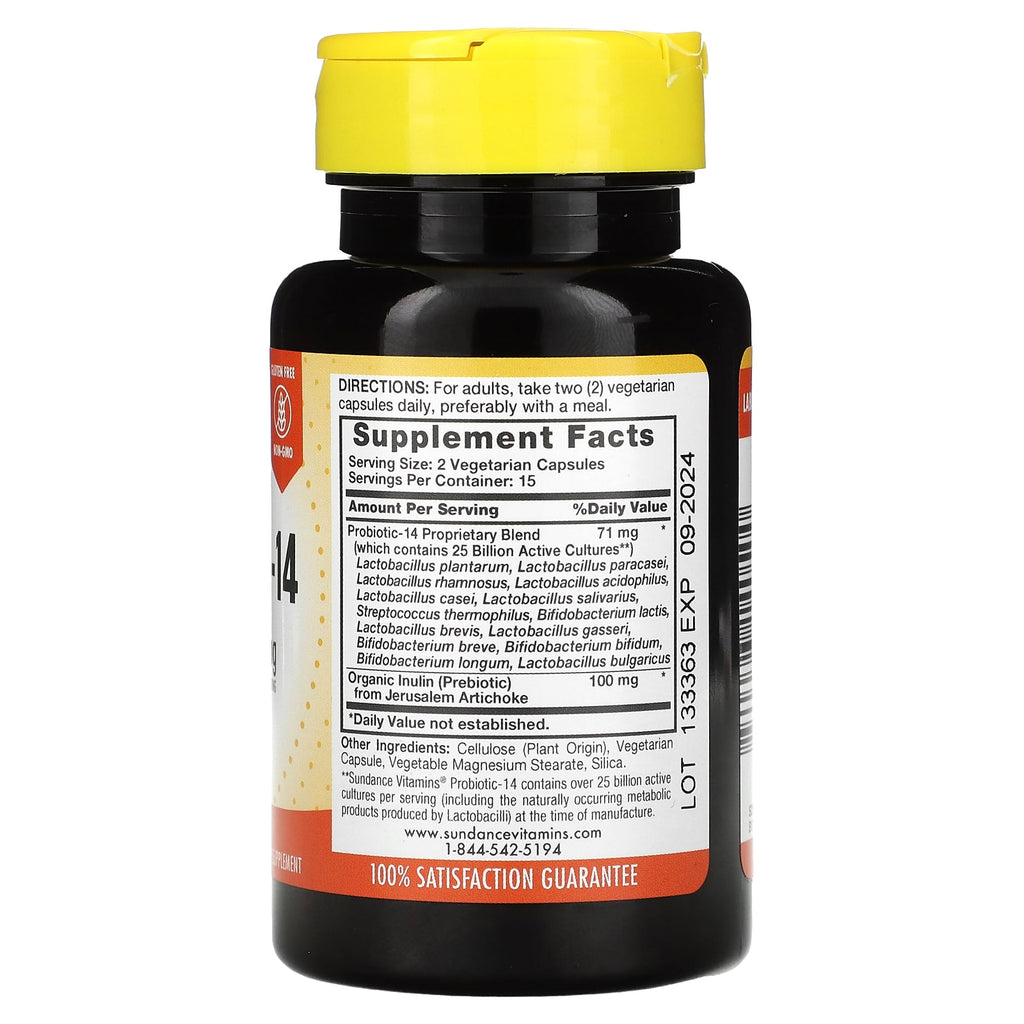 Sundance Vitamins, Probiotic-14, 30 Vegetarian Capsules (35.5 mg per Capsule)