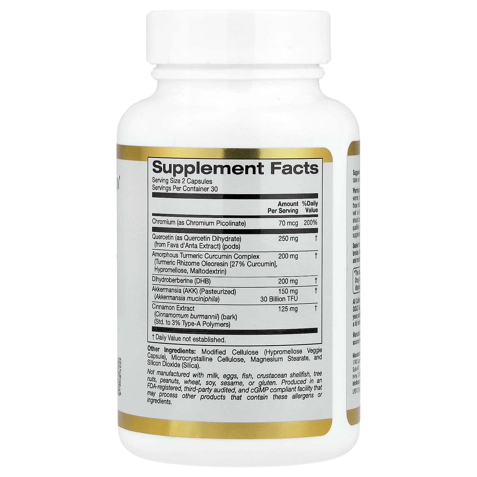 California Gold Nutrition, GLP-1 Supreme™, with Akkermansia, Berberine, Quercetin & Curcumin, 60 Veggie Capsules