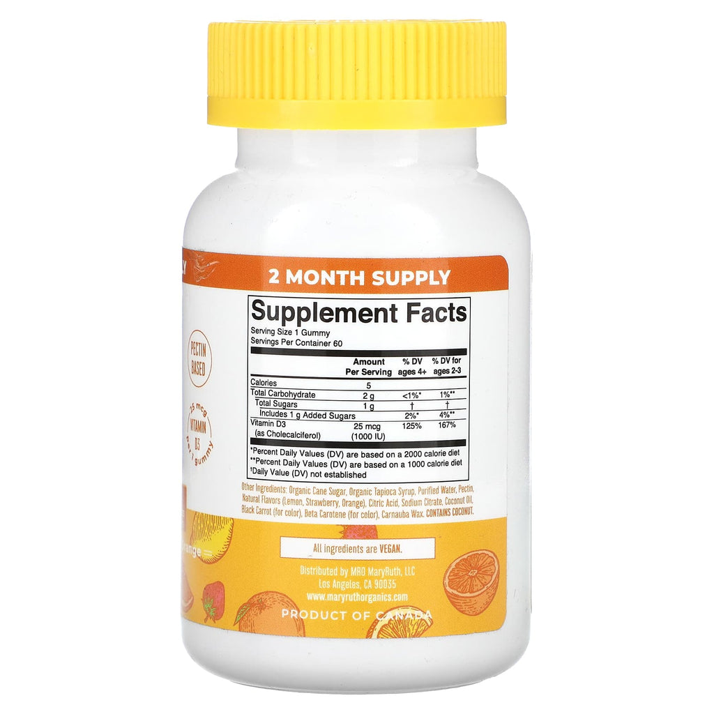 MaryRuth's, Vitamin D3 Gummies, Lemon, Strawberry and Orange, 25 mcg, 60 Gummies