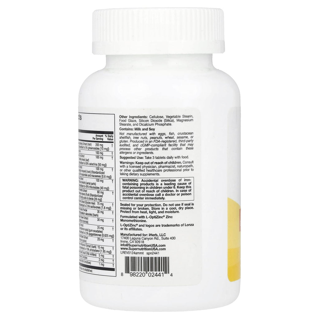 Super Nutrition, Active Men's Multivitamin with Panax Ginseng Extract, Maca, Saw Palmetto, and Tribulus, 180 Tablets