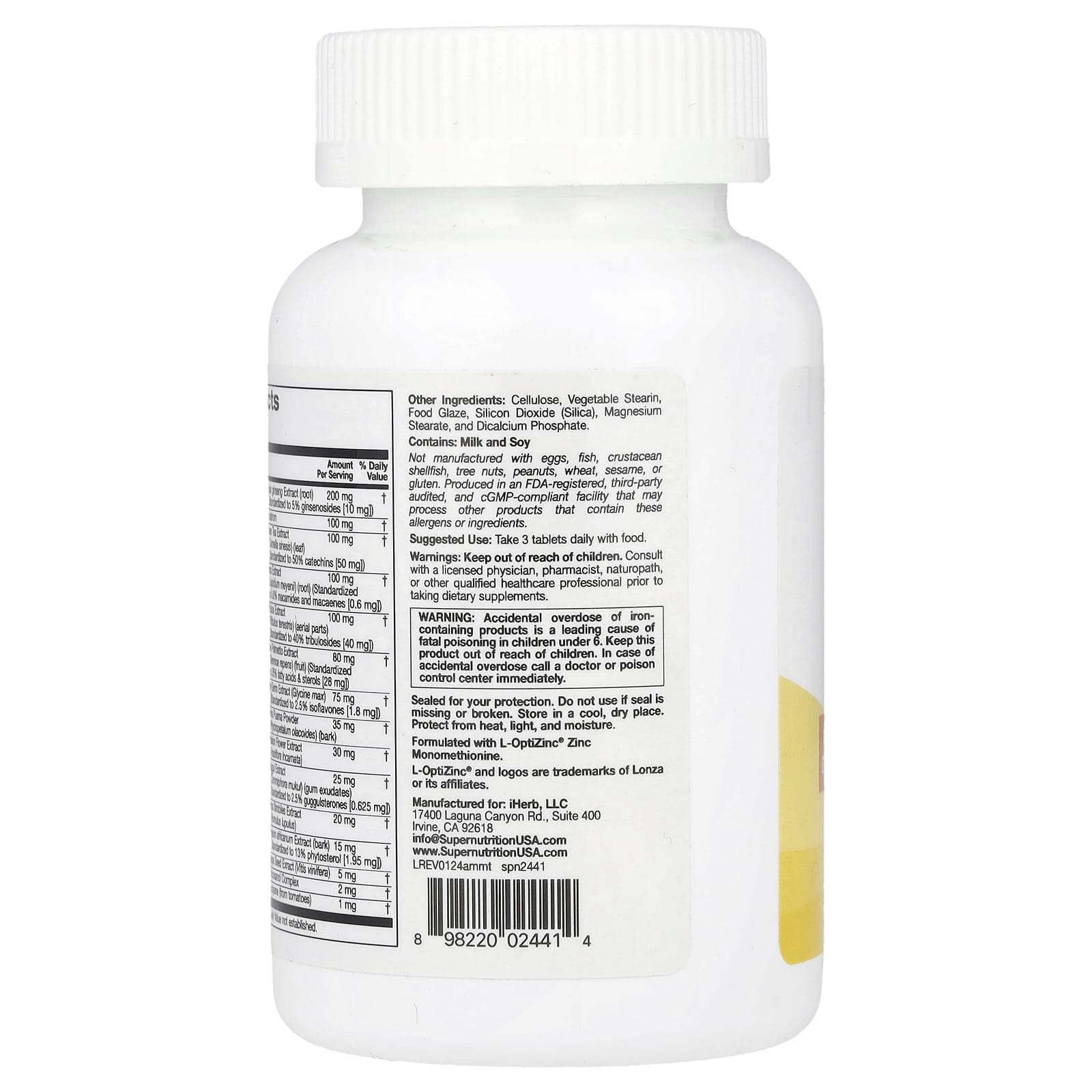 Super Nutrition, Active Men's Multivitamin with Panax Ginseng Extract, Maca, Saw Palmetto, and Tribulus, 180 Tablets