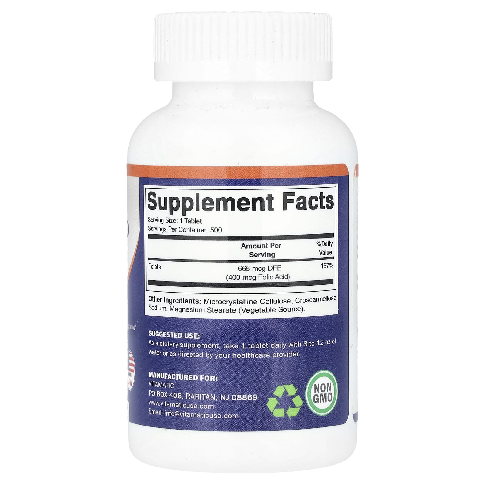 Vitamatic, Folic Acid, 400 mcg, 500 Tablets