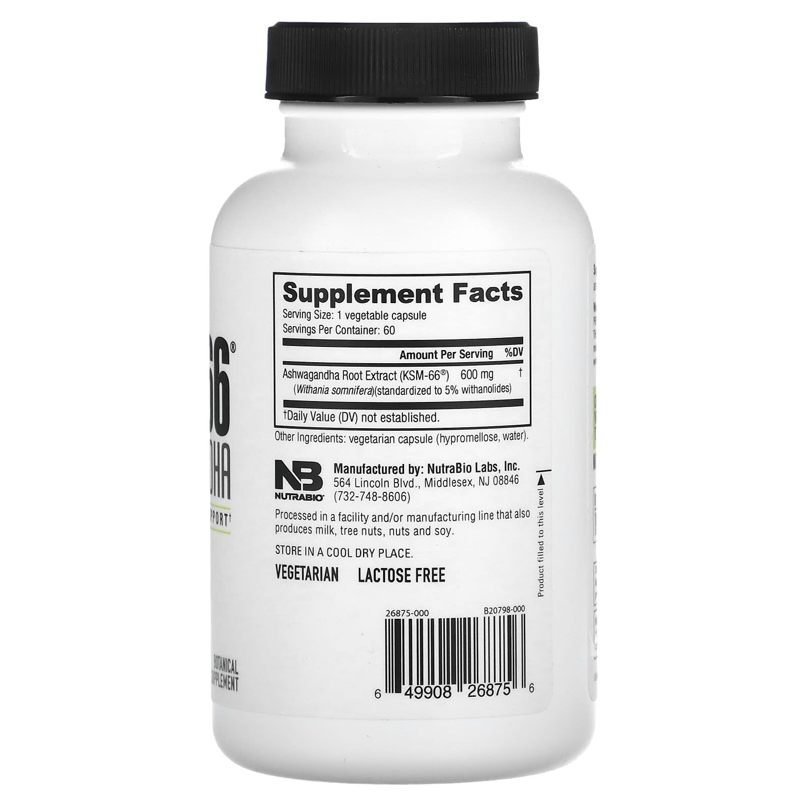 NutraBio, KSM-66®, Ashwagandha, 60 Capsules (600 mg per Capsule)
