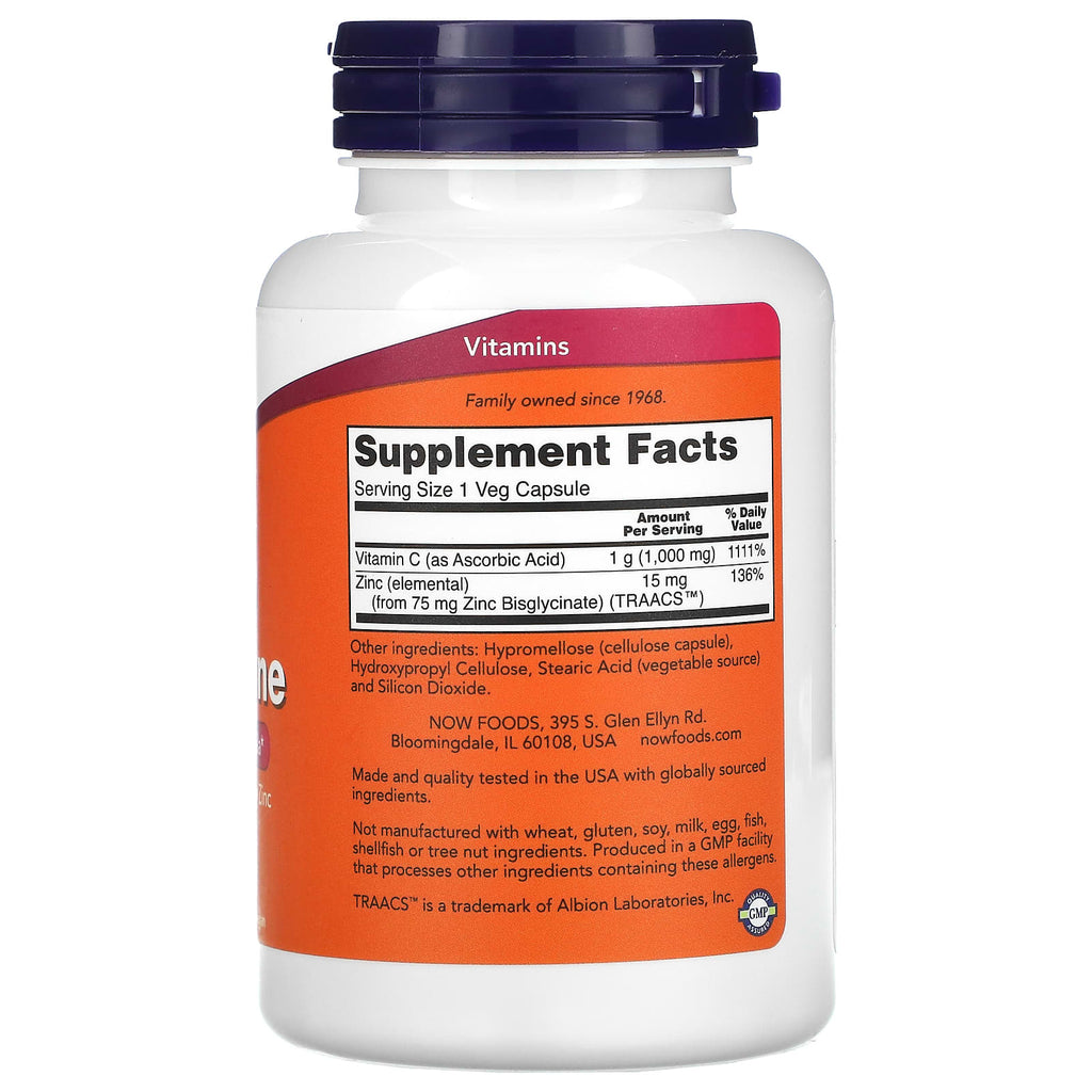 NOW Foods, C-1000 Zinc Immune, Vitamin C, 1,000 mg & Zinc, 15 mg , 90 Veg Capsules