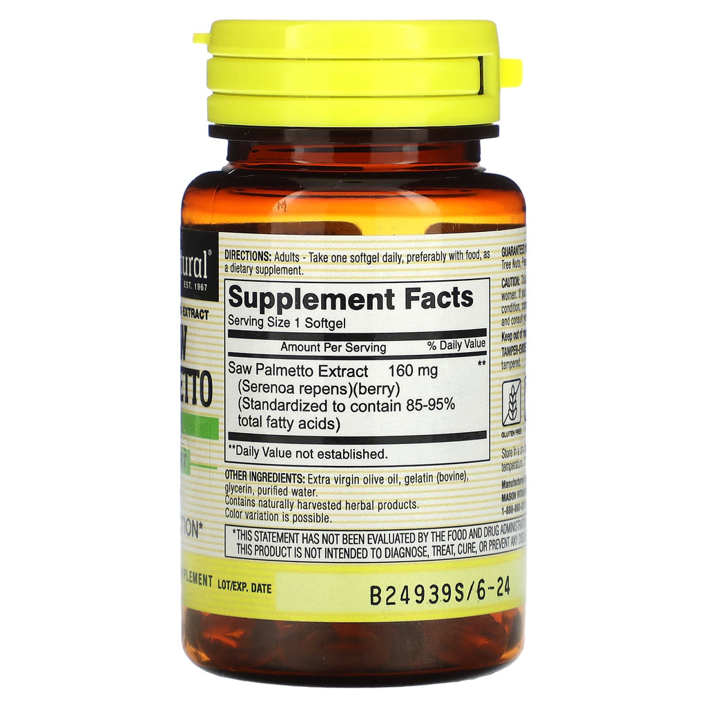 Mason Natural, Saw Palmetto, Standardized Extract, 60 Softgels (160 mg per Softgel)