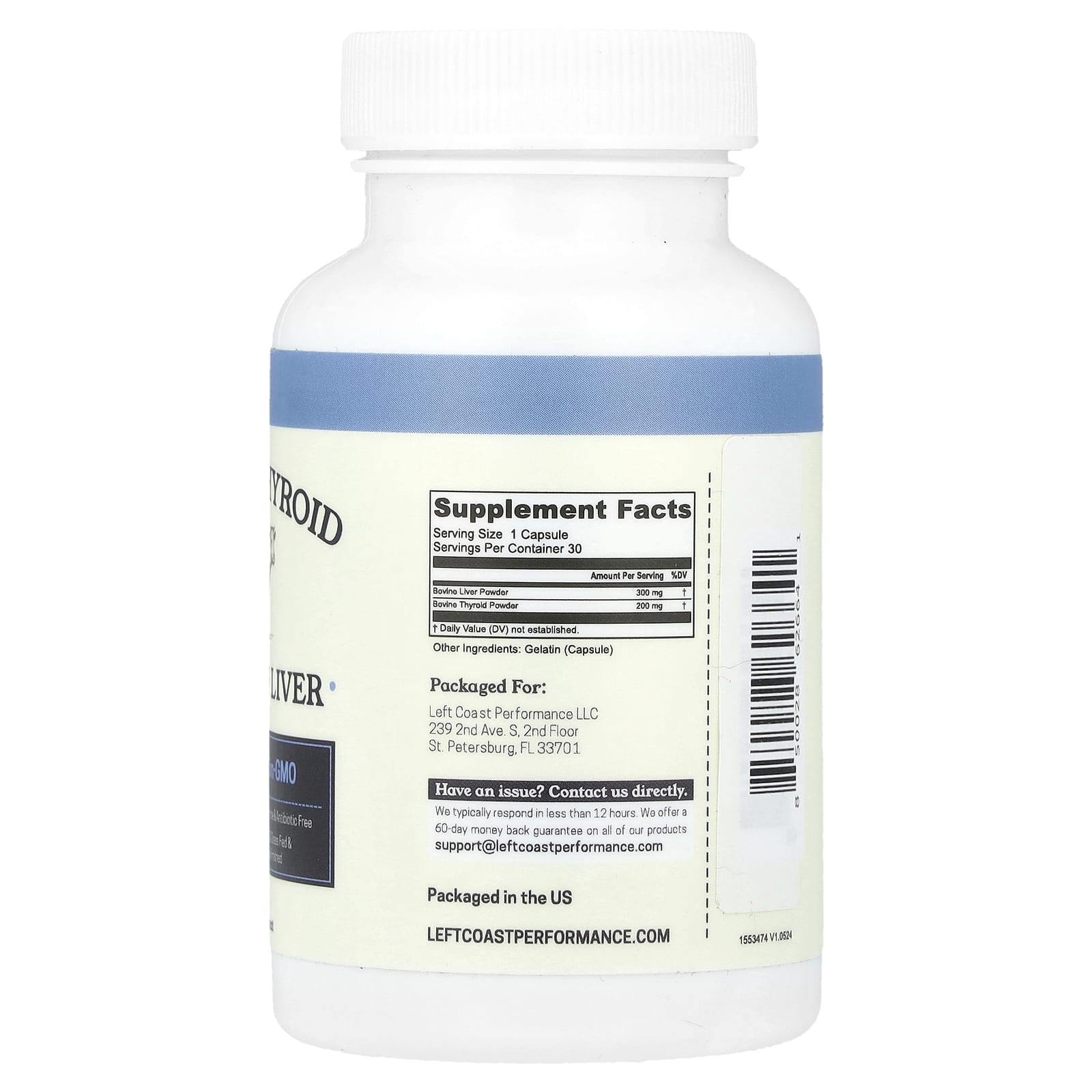 Left Coast Performance, Bovine Thyroid with Beef Liver, 30 Capsules