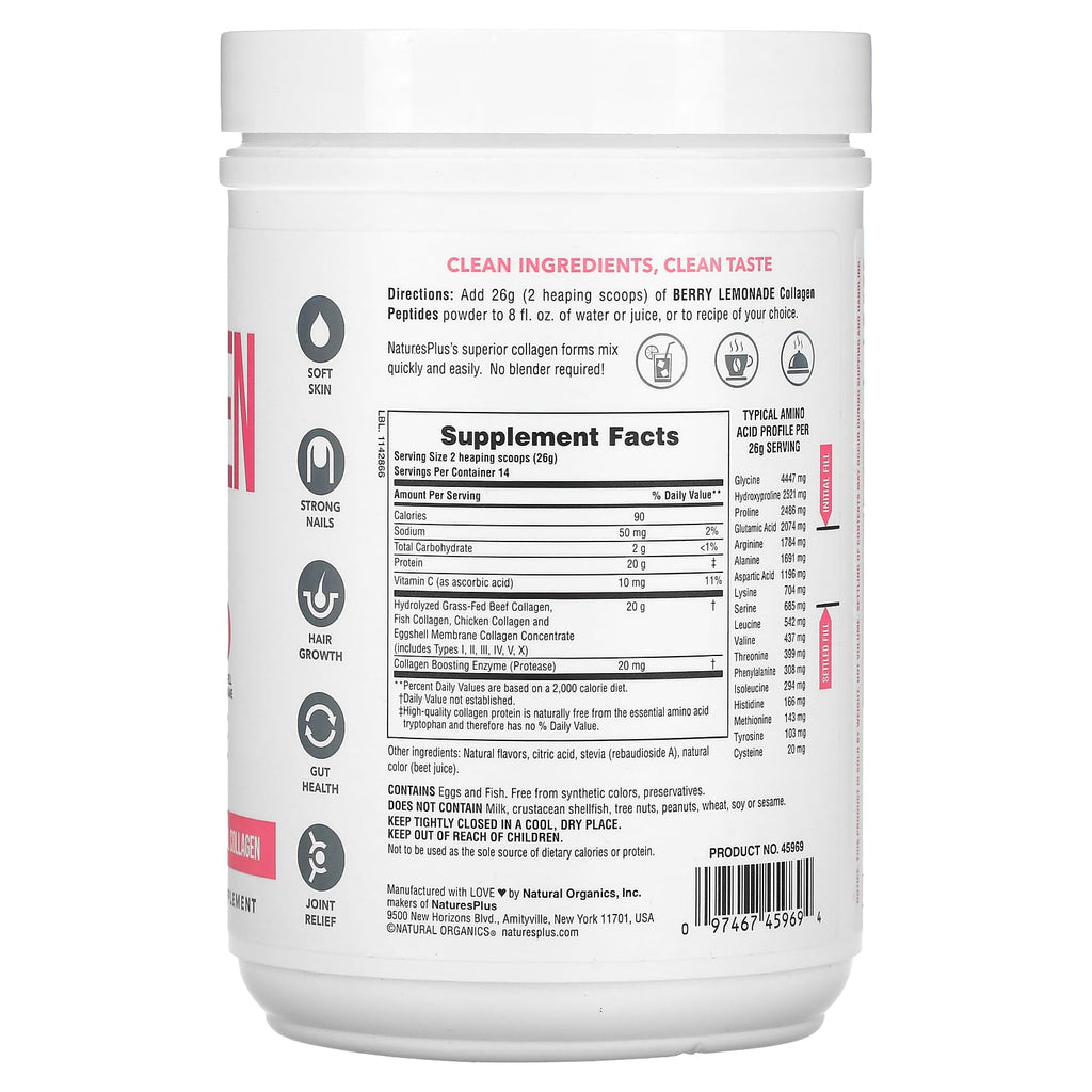 NaturesPlus, Collagen Peptides, Berry Lemonade, 0.8 lbs (364 g)