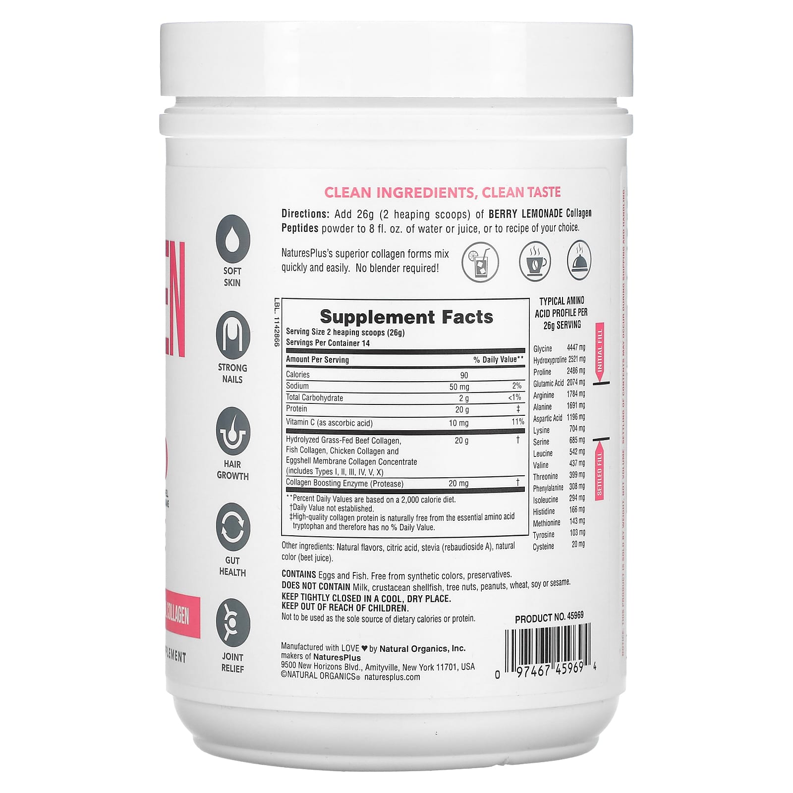 NaturesPlus, Collagen Peptides, Berry Lemonade, 0.8 lbs (364 g)
