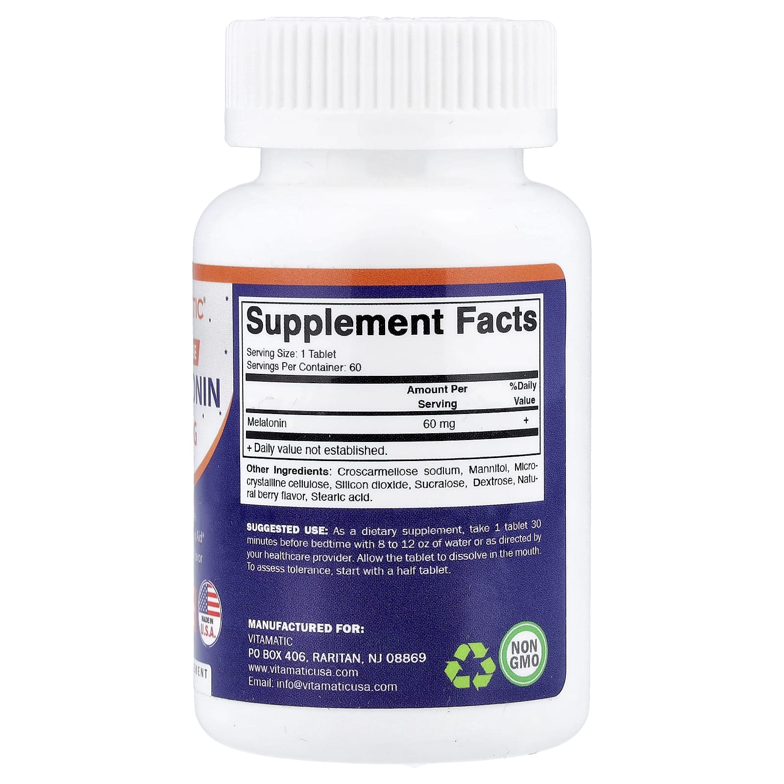 Vitamatic, High Dose Melatonin, Natural Berry, 60 mg, 60 Fast Dissolve Tablets