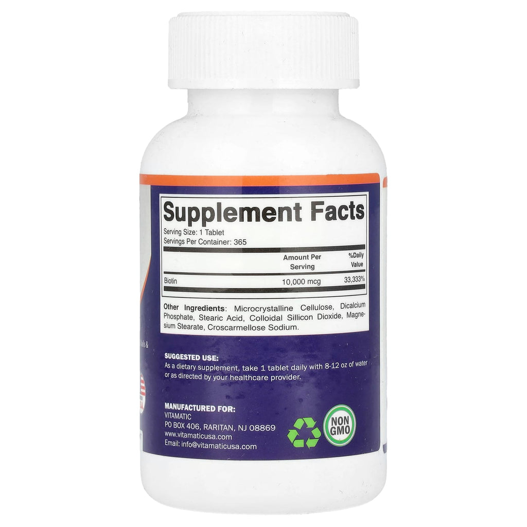 Vitamatic, Biotin, Max Strength, 10,000 mcg, 365 Tablets