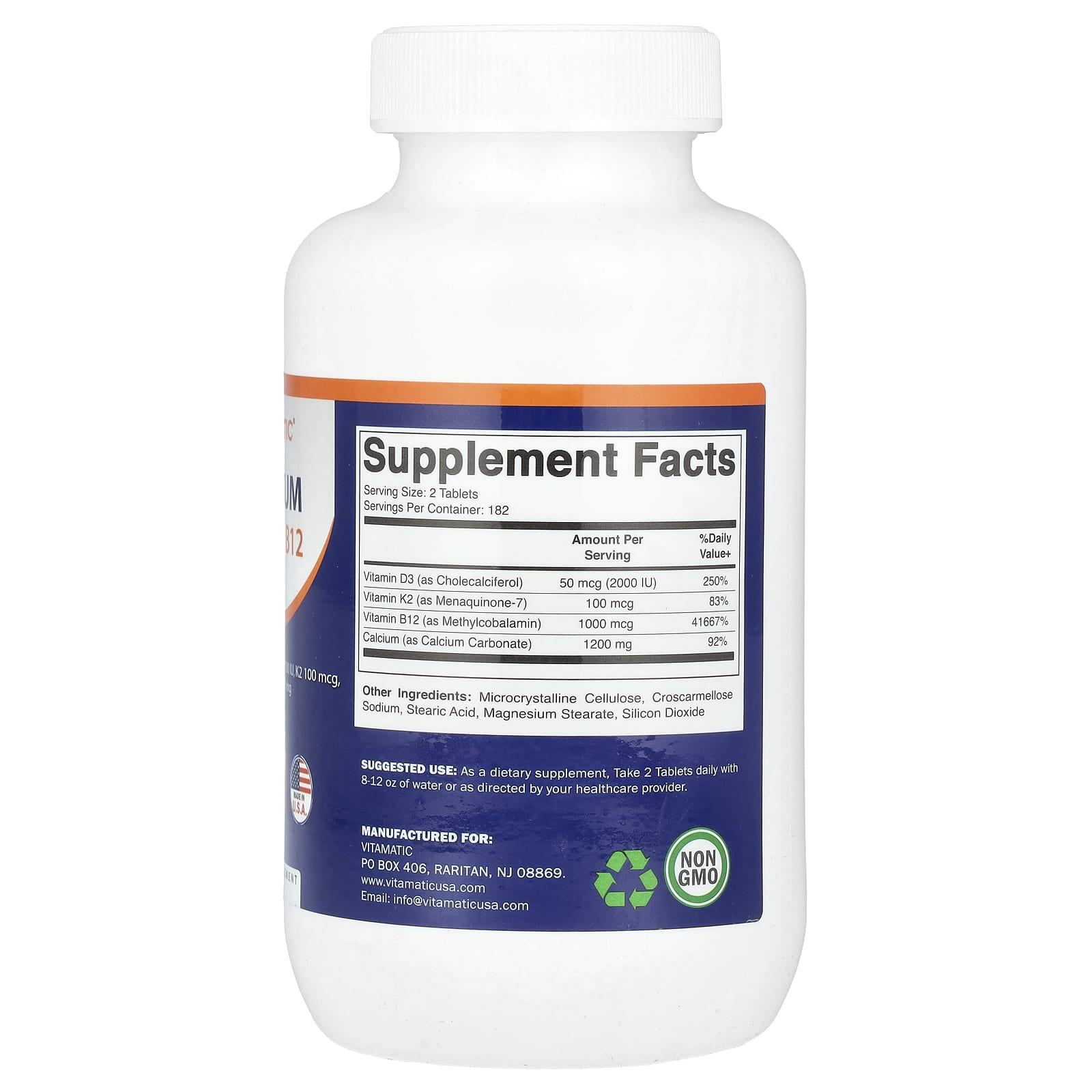 Vitamatic, Calcium + D3, K2, B12, 365 Coated Tablets