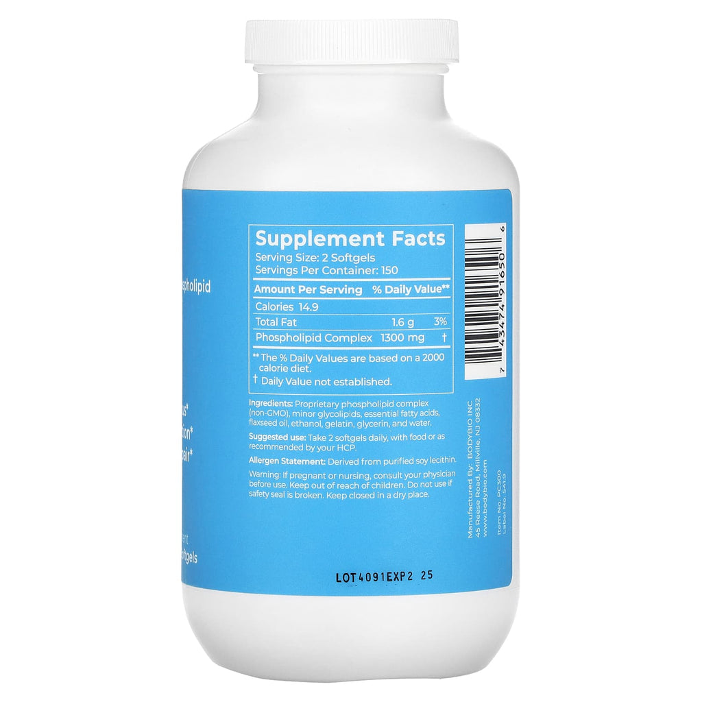 BodyBio, PC, Liposomal Phospholipid Complex, 300 Non-GMO Softgels (650 mg per Softgel)