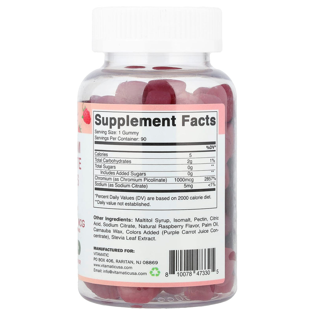 Vitamatic, Chromium Picolinate Gummies, Raspberry, 90 Gummies