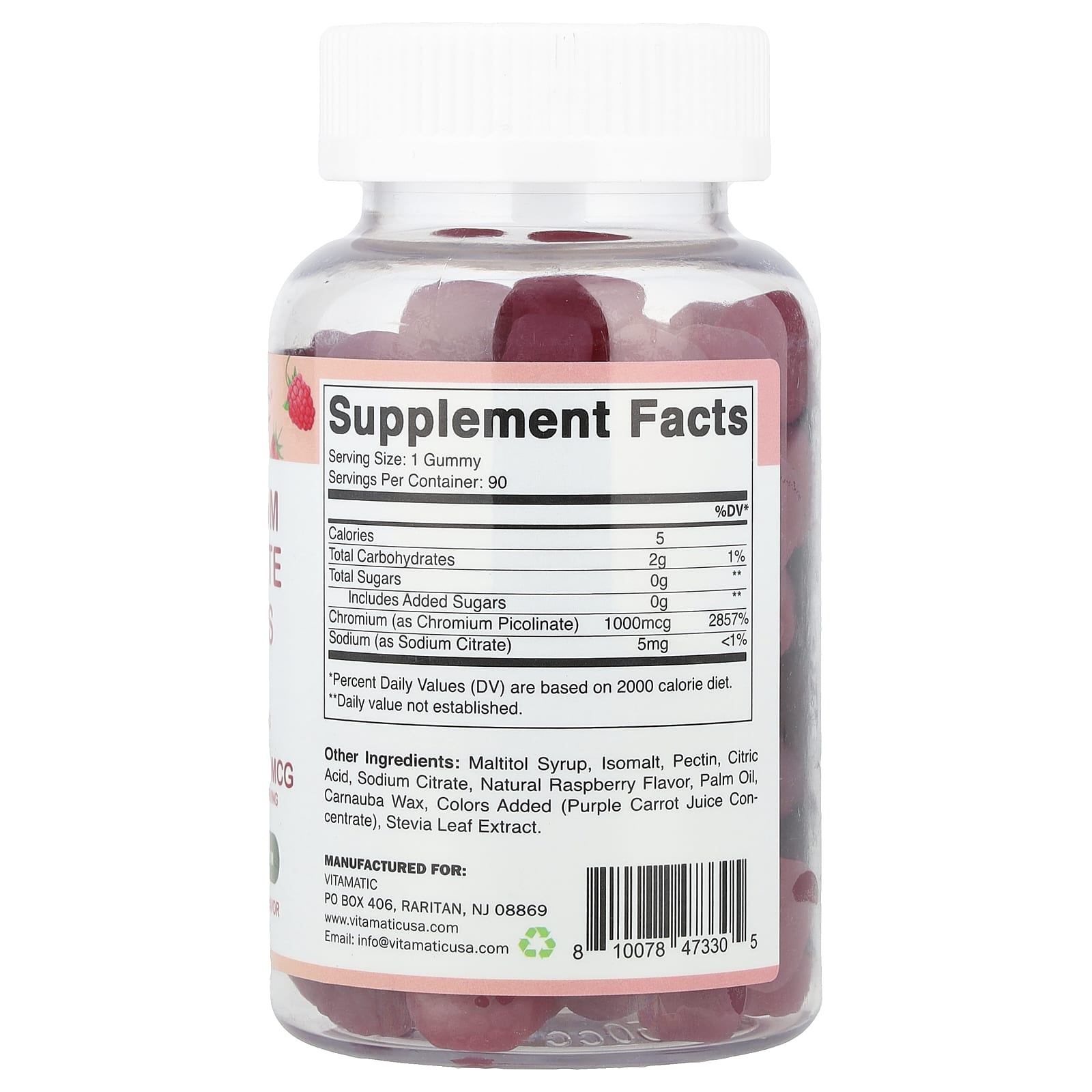Vitamatic, Chromium Picolinate Gummies, Raspberry, 90 Gummies