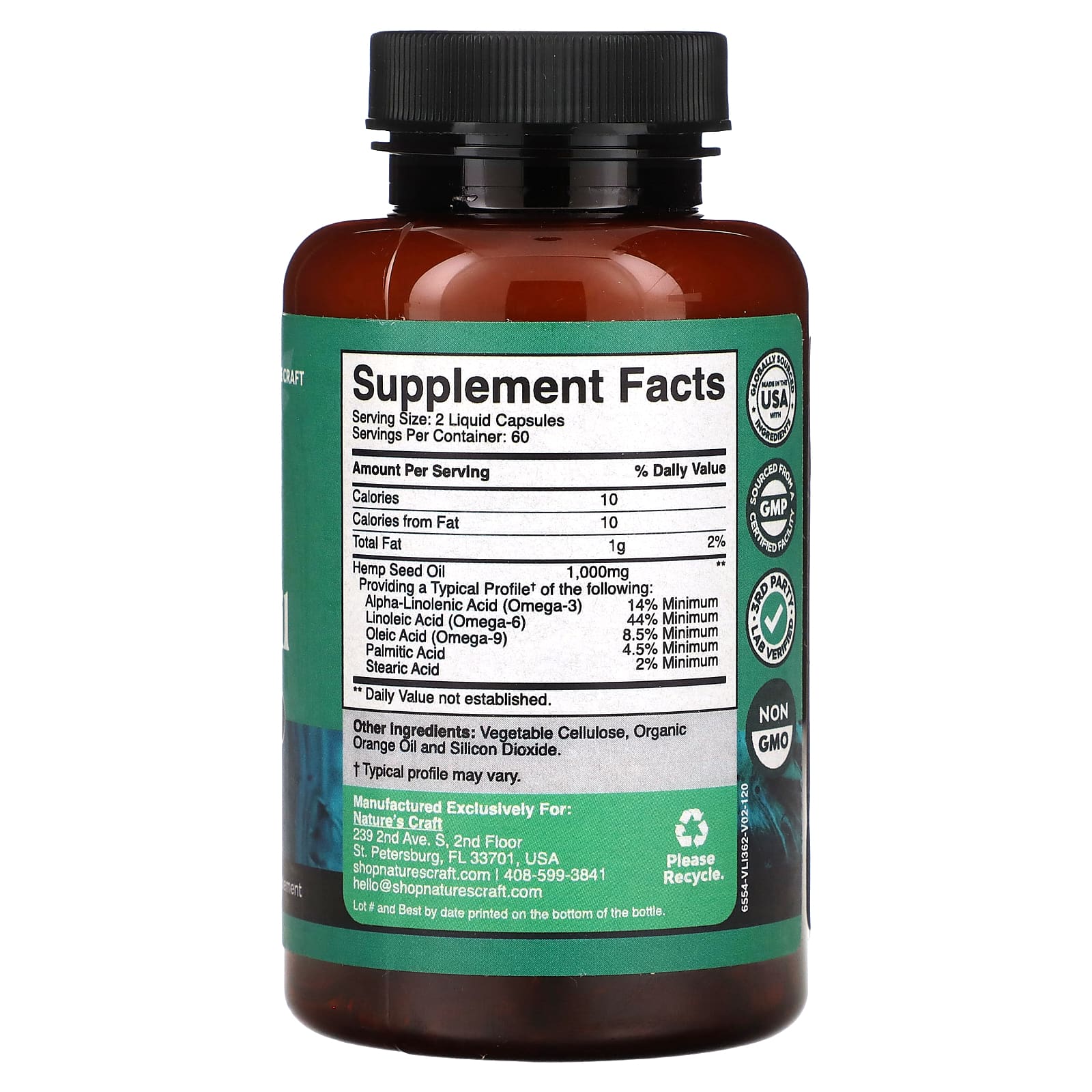 Nature's Craft, Hemp Seed Oil, 120 Liquid Capsules (500 mg per Capsule)
