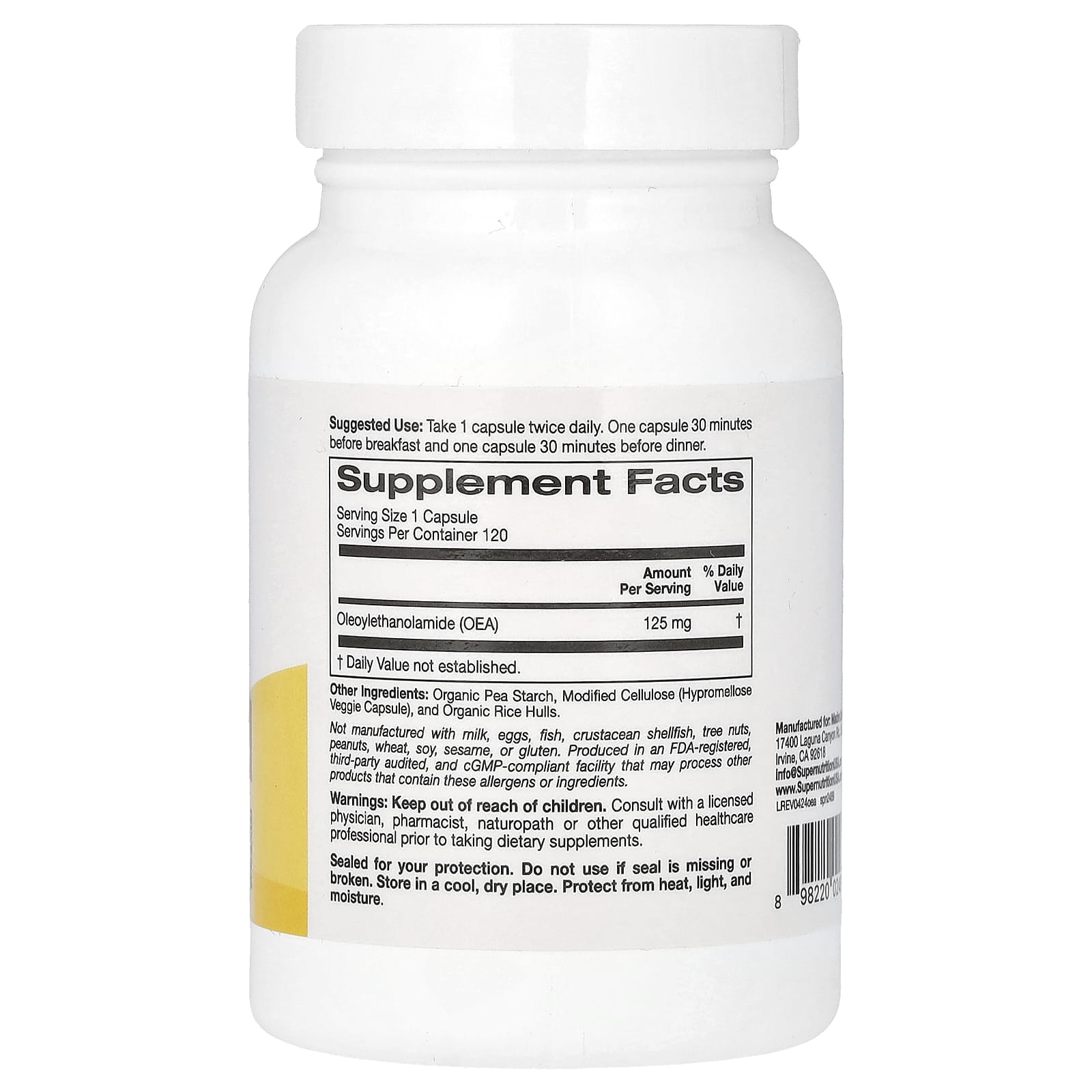 Super Nutrition, OEA Oleoylethanolamide, 125 mg, 120 Veggie Capsules