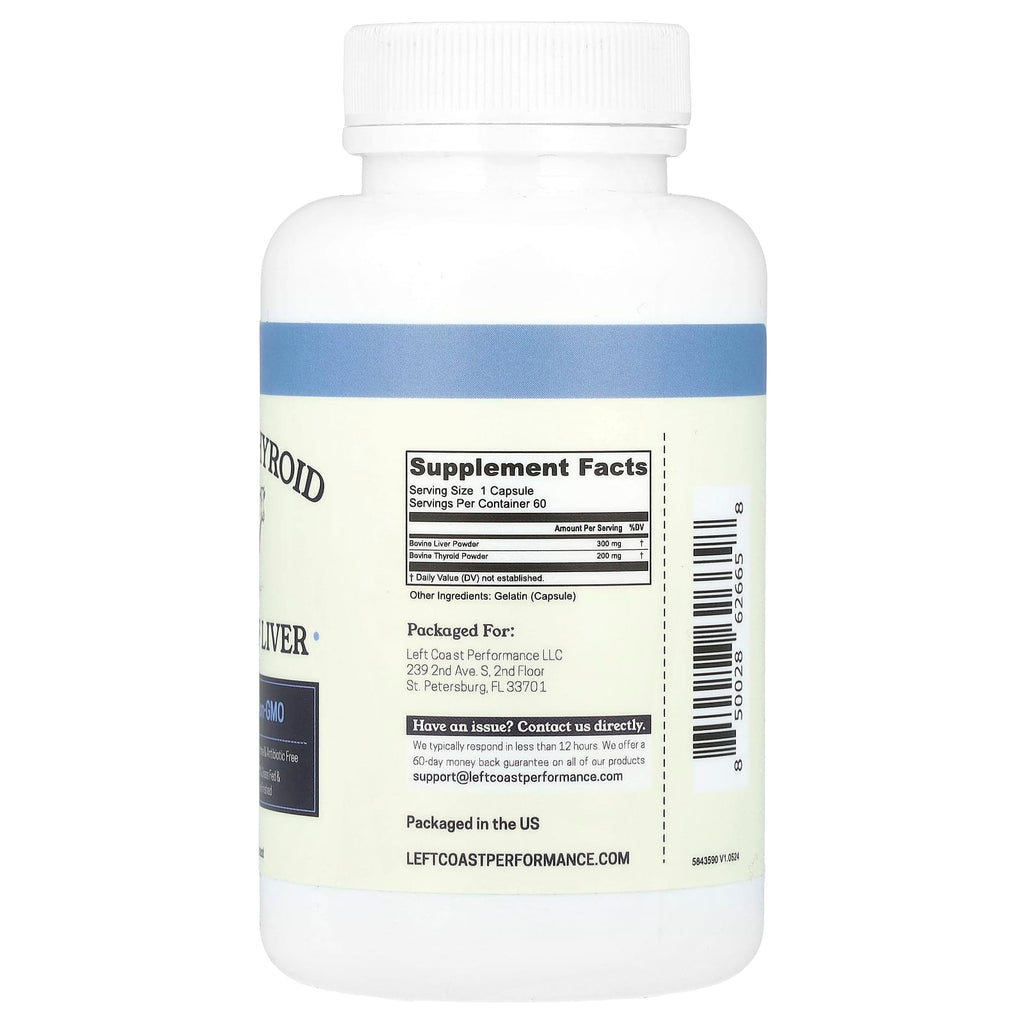 Left Coast Performance, Bovine Thyroid with Beef Liver, 60 Capsules
