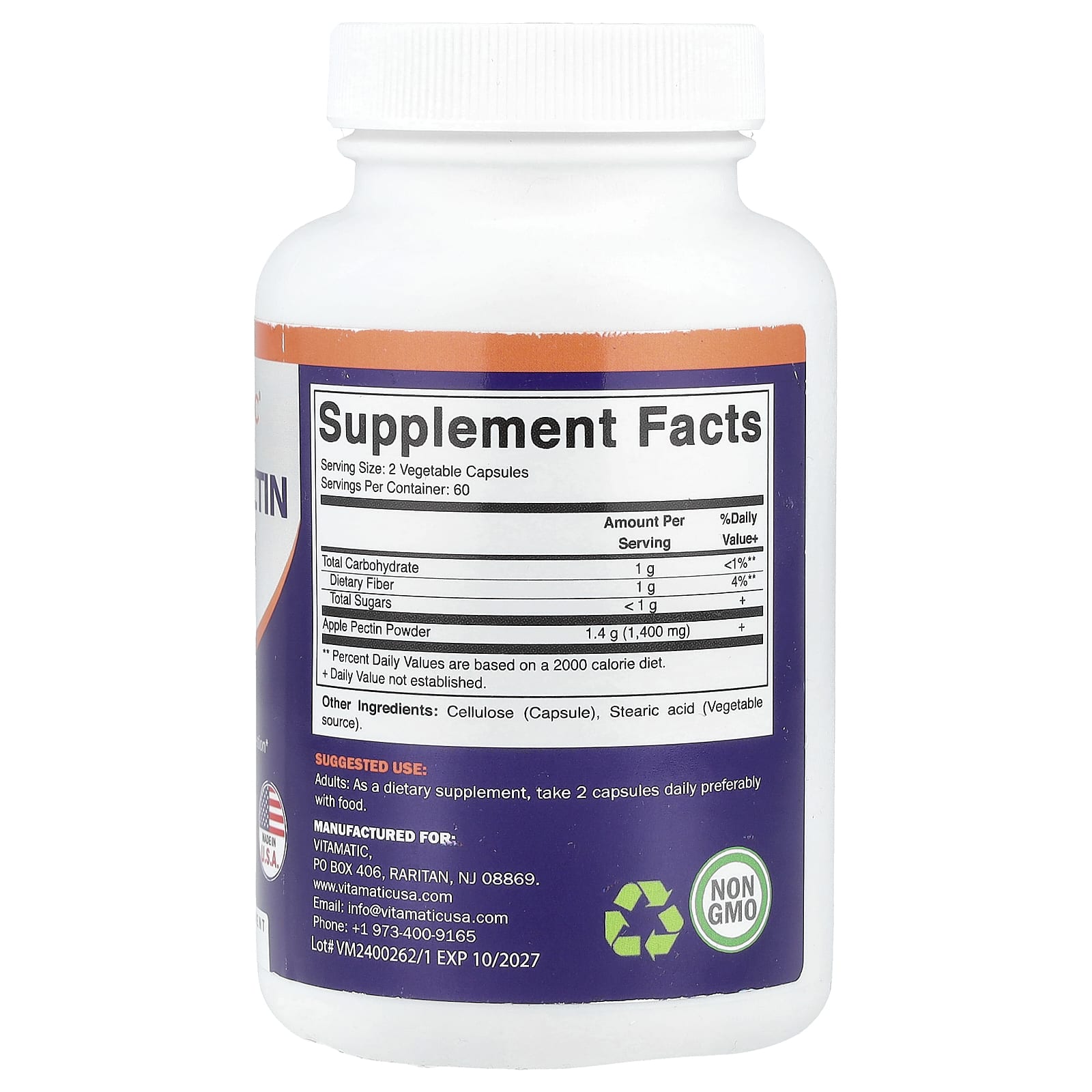 Vitamatic, Apple Pectin, 120 Veggie Capsules (700 mg per Capsule)