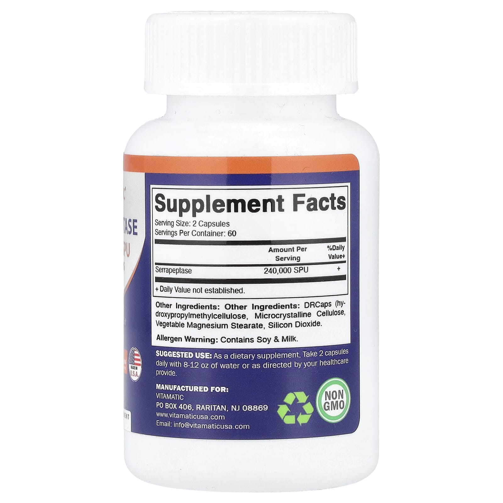 Vitamatic, Serrapeptase, 120 DRcaps® Hypromellose Capsules (120,000 SPU per Capsule)