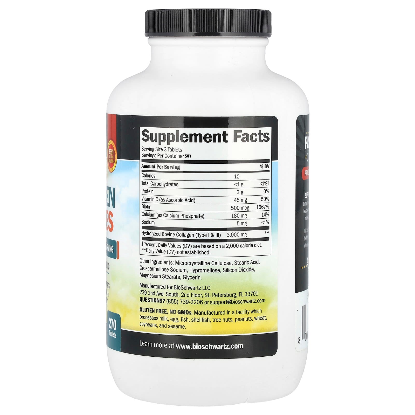 BioSchwartz, Hydrolyzed Collagen Peptides with Biotin and Vitamin C, 270 Tablets