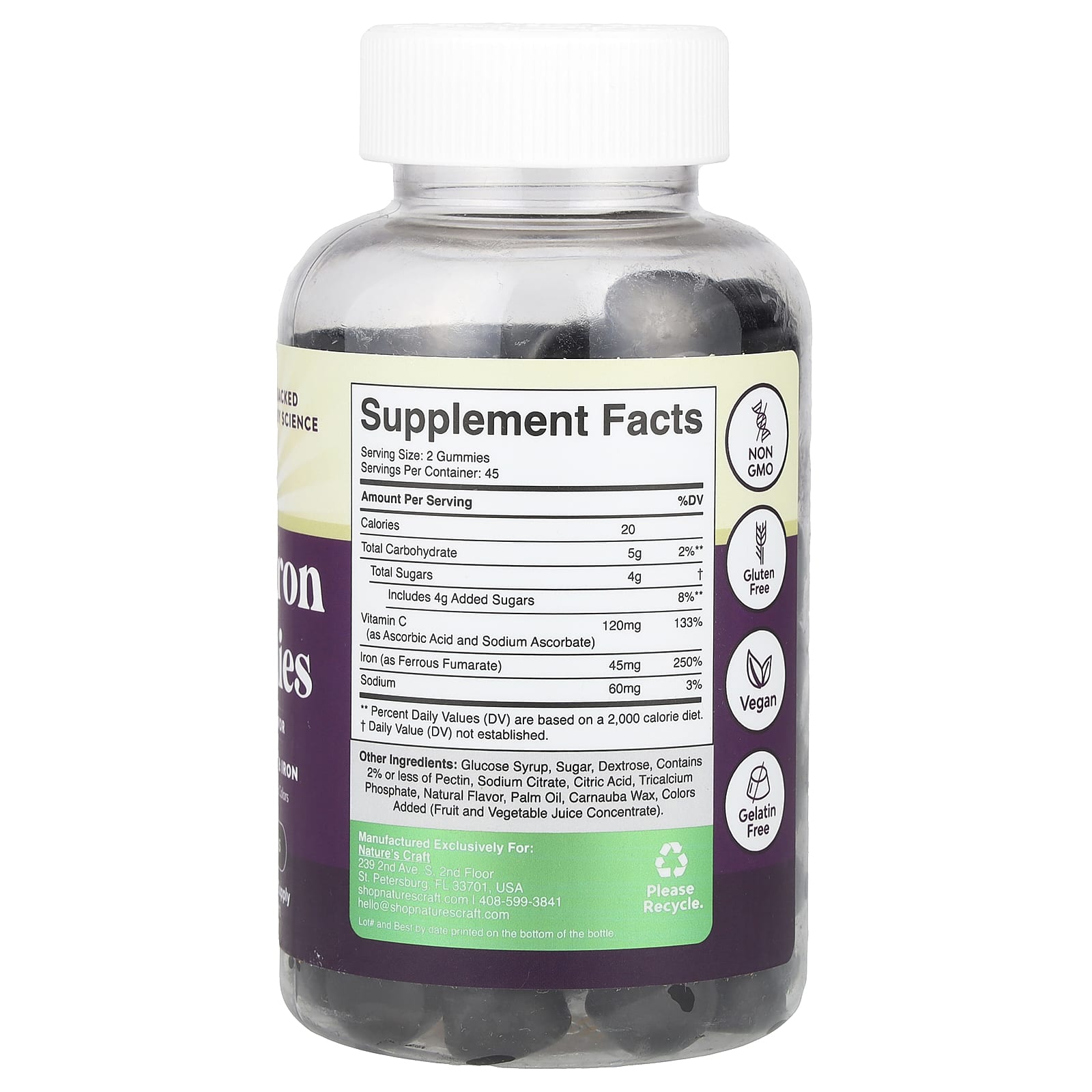 Nature's Craft, Super Iron Gummies, Grape , 90 Gummies