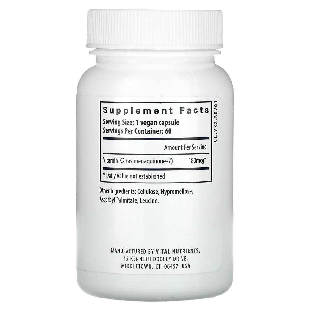 Vital Nutrients, Vitamin K2-7, 60 Vegan Capsules (180 mcg per Capsule)