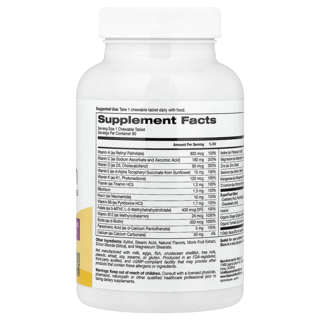 Super Nutrition, Simply One®, 50+ Women Multivitamin + Supporting Herbs, Mixed Berry , 90 Chewable Tablets