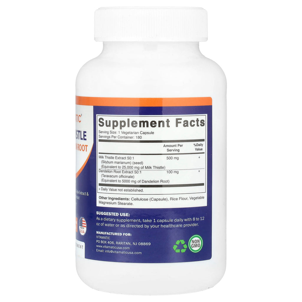 Vitamatic, Milk Thistle + Dandelion Root, 180 Vegetarian Capsules