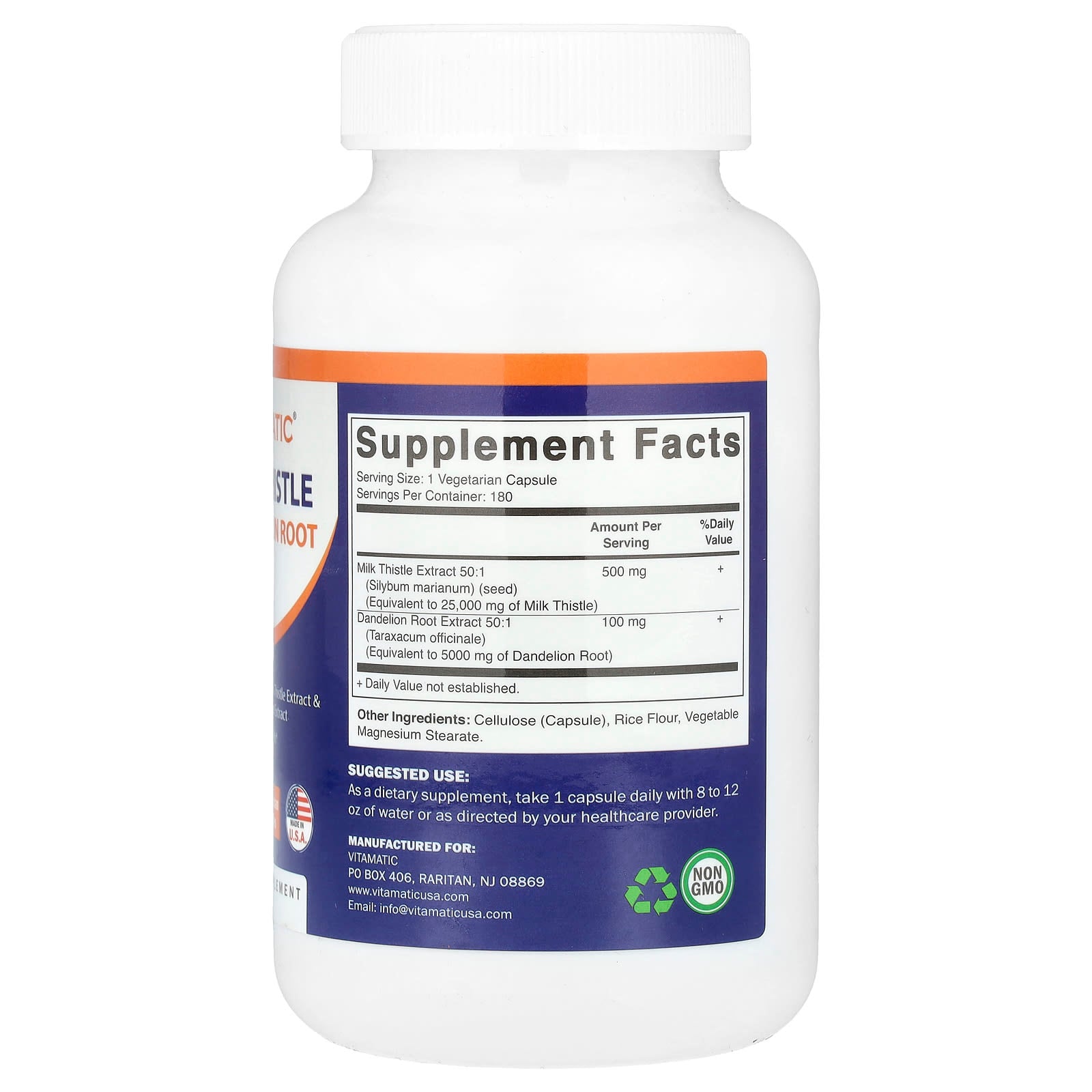 Vitamatic, Milk Thistle + Dandelion Root, 180 Vegetarian Capsules
