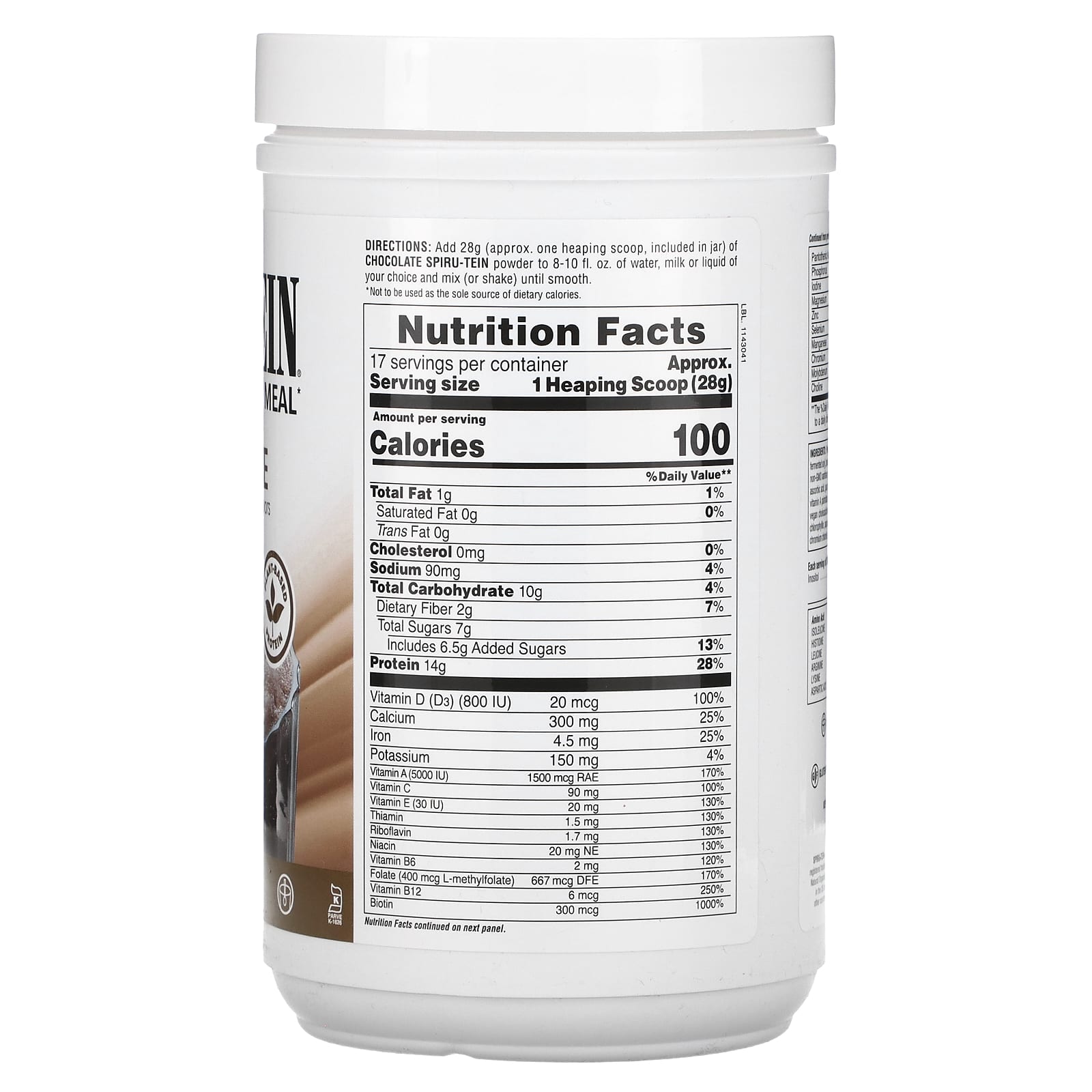 NaturesPlus, Spiru-Tein, Protein Powder Meal, Chocolate, 1.05 lbs (476 g)