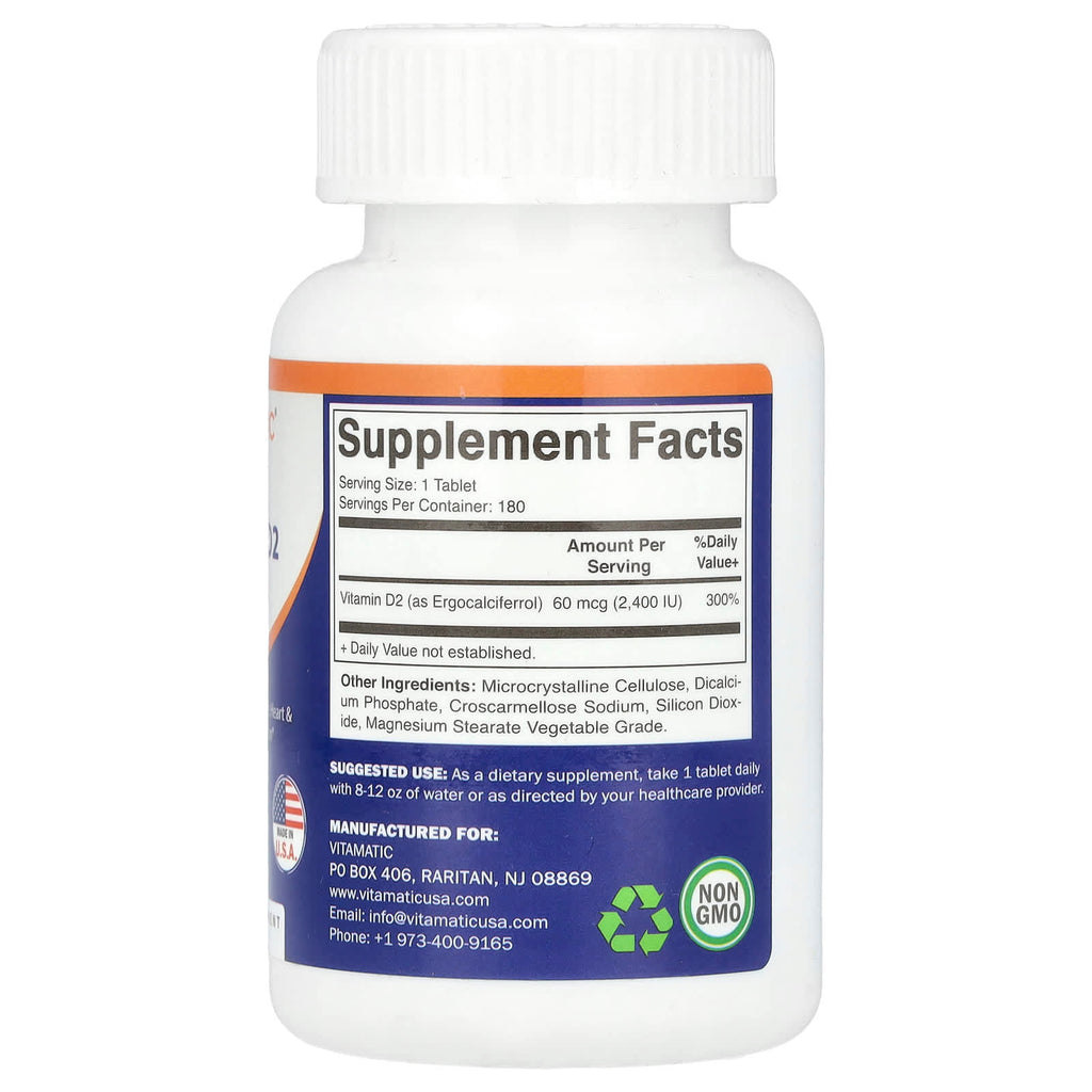 Vitamatic, Vegan Vitamin D2, 2,400 IU, 180 Tablets