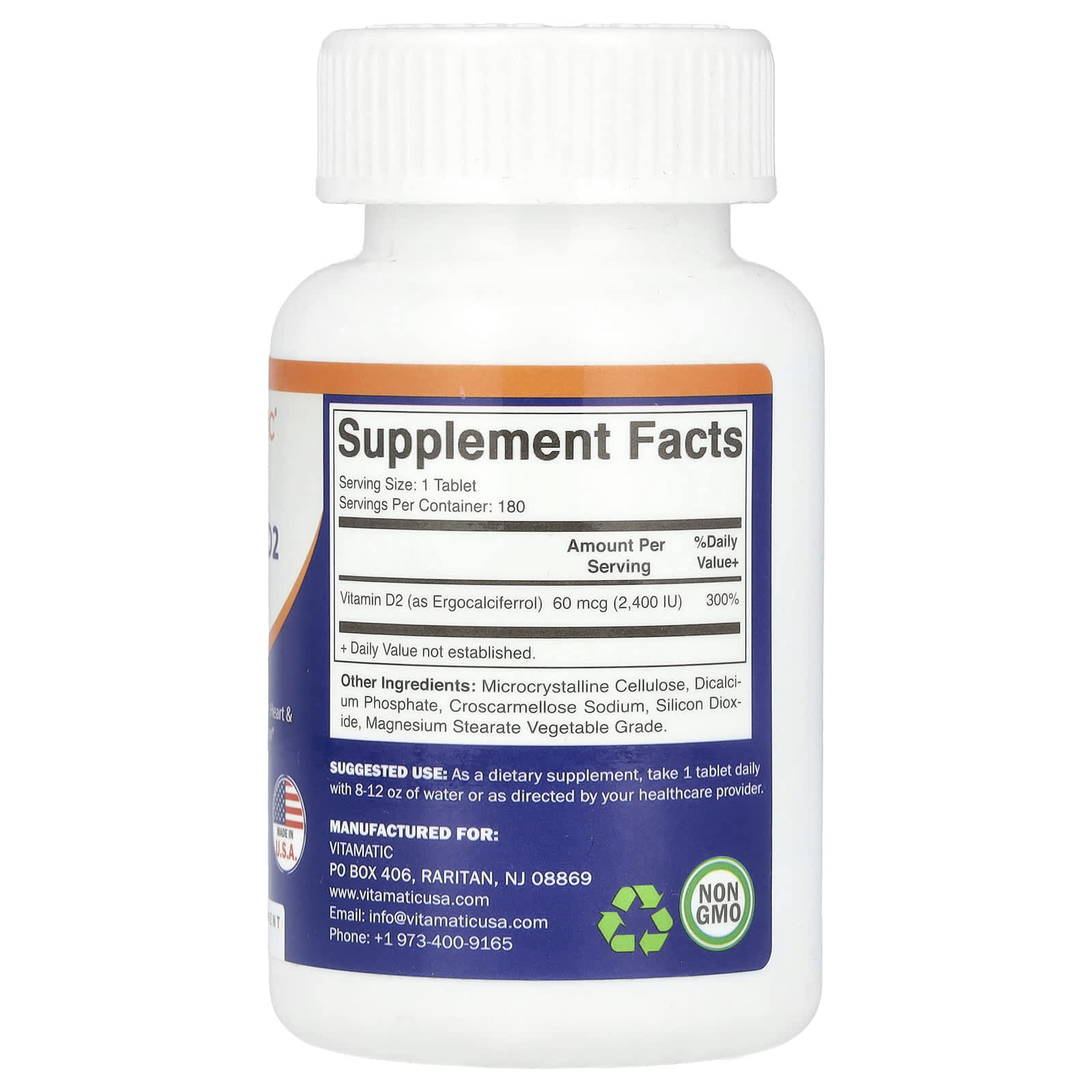 Vitamatic, Vegan Vitamin D2, 2,400 IU, 180 Tablets