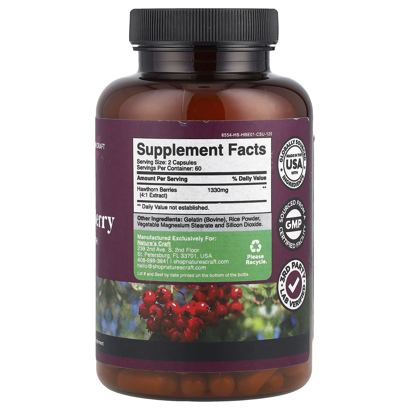 Nature's Craft, Hawthorn Berry, 120 Capsules (665 mg per Capsule)