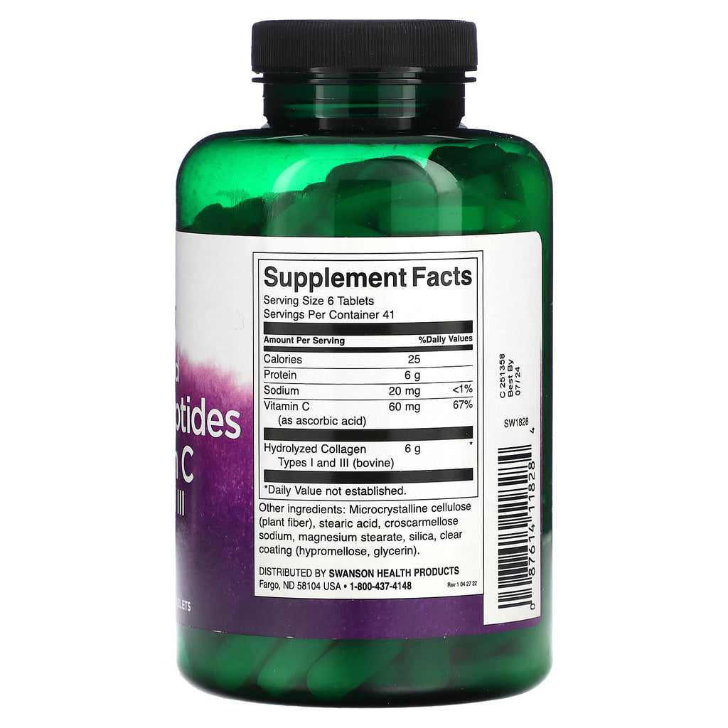 Swanson, Hydrolyzed Collagen Peptides + Vitamin C, 250 Tablets