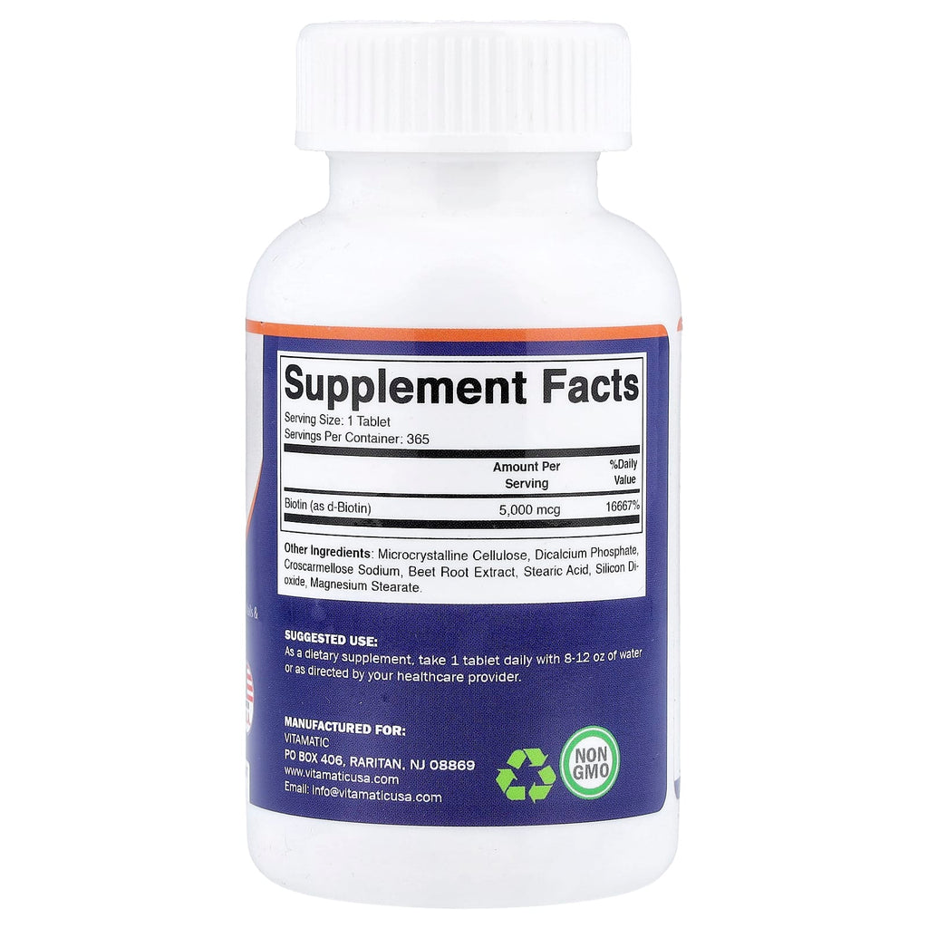Vitamatic, Biotin, 5,000 mcg, 365 Tablets