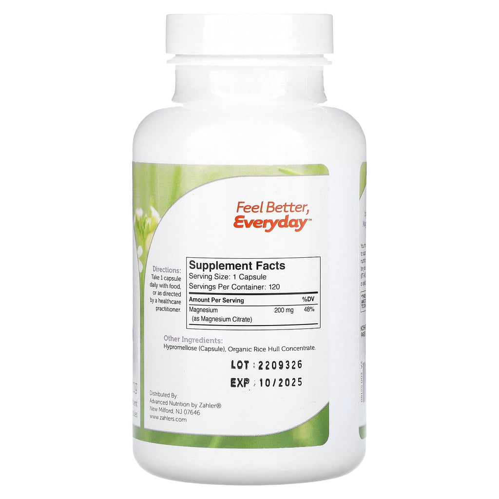 Zahler, Magnesium, Bioactive Magnesium Citrate, 200 mg, 120 Capsules